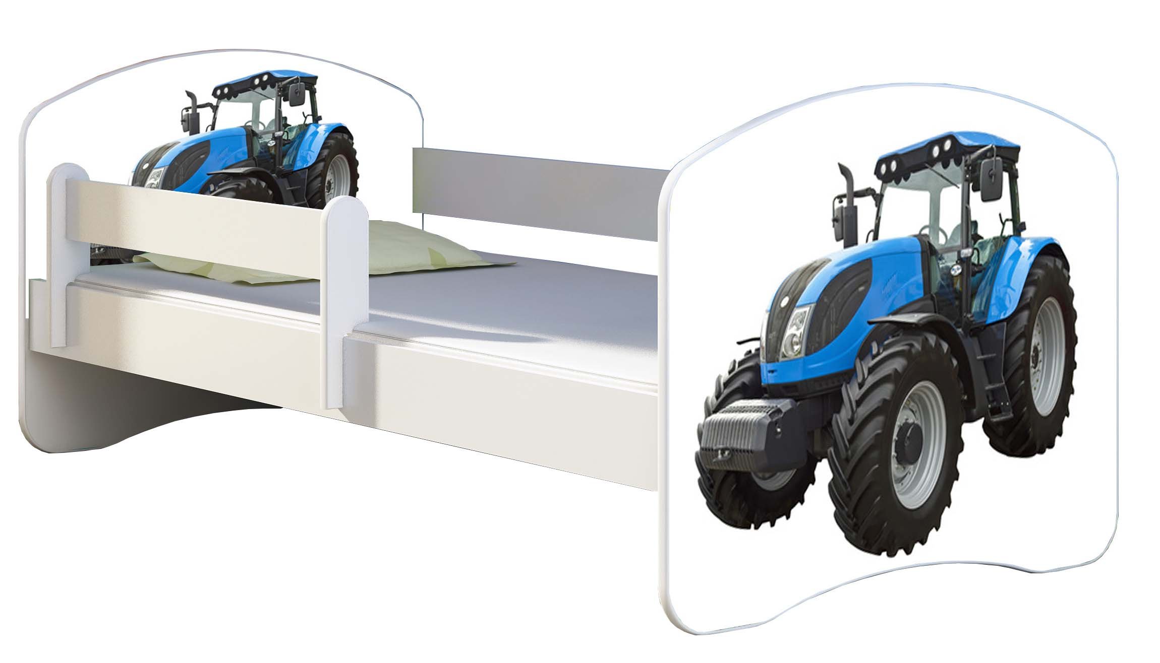 ACMA II Letto per bambino Cameretta per bambino con materasso Rete a doghe, Bianco (42 Trattore, 140x70)