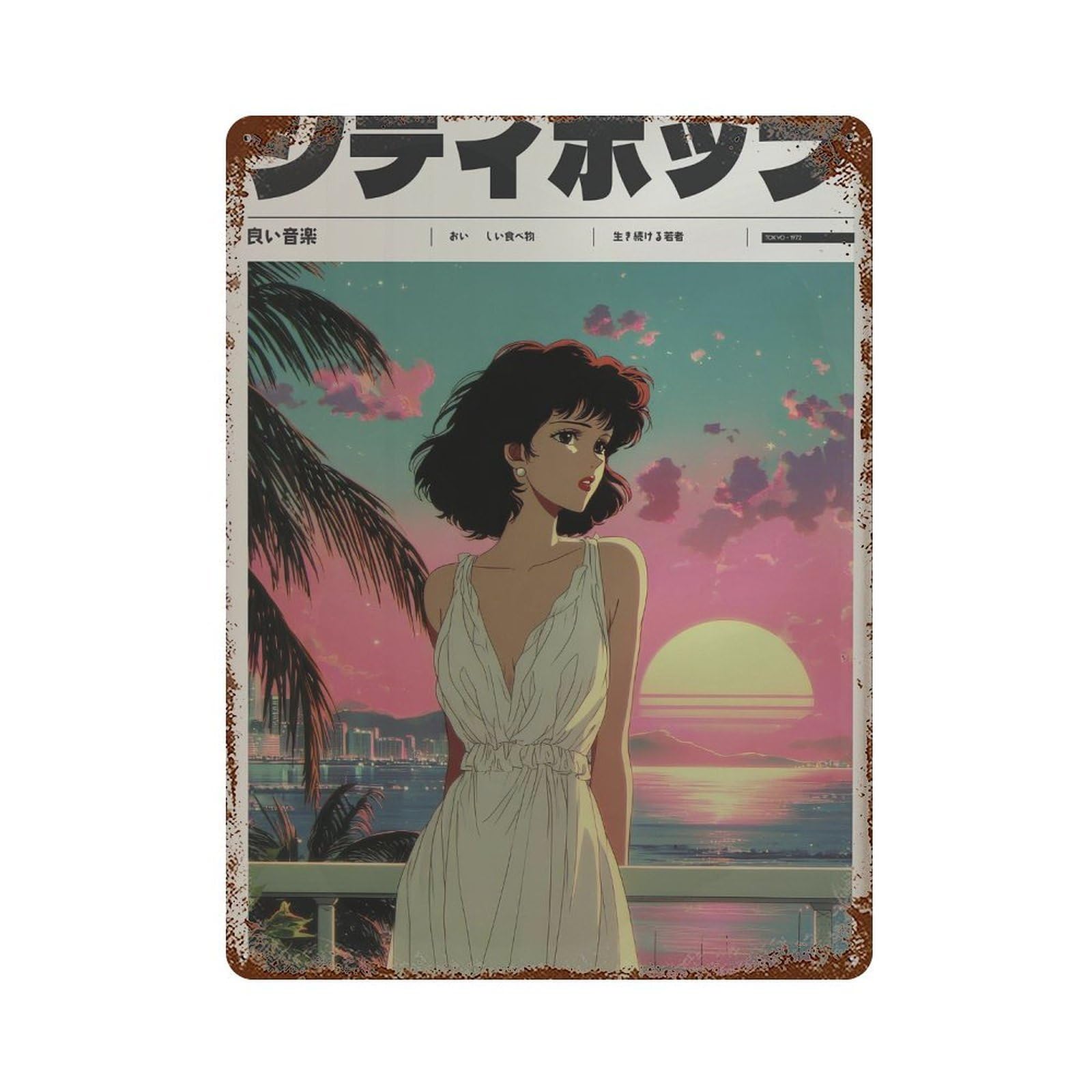 xiaoxiaoshen Woman At Sunset. Y2k Indie Wall Decor Art Metal Tin Poster Modern Home Decor Art Home Bar Shop Decorations Vintage Sign 40x30cm