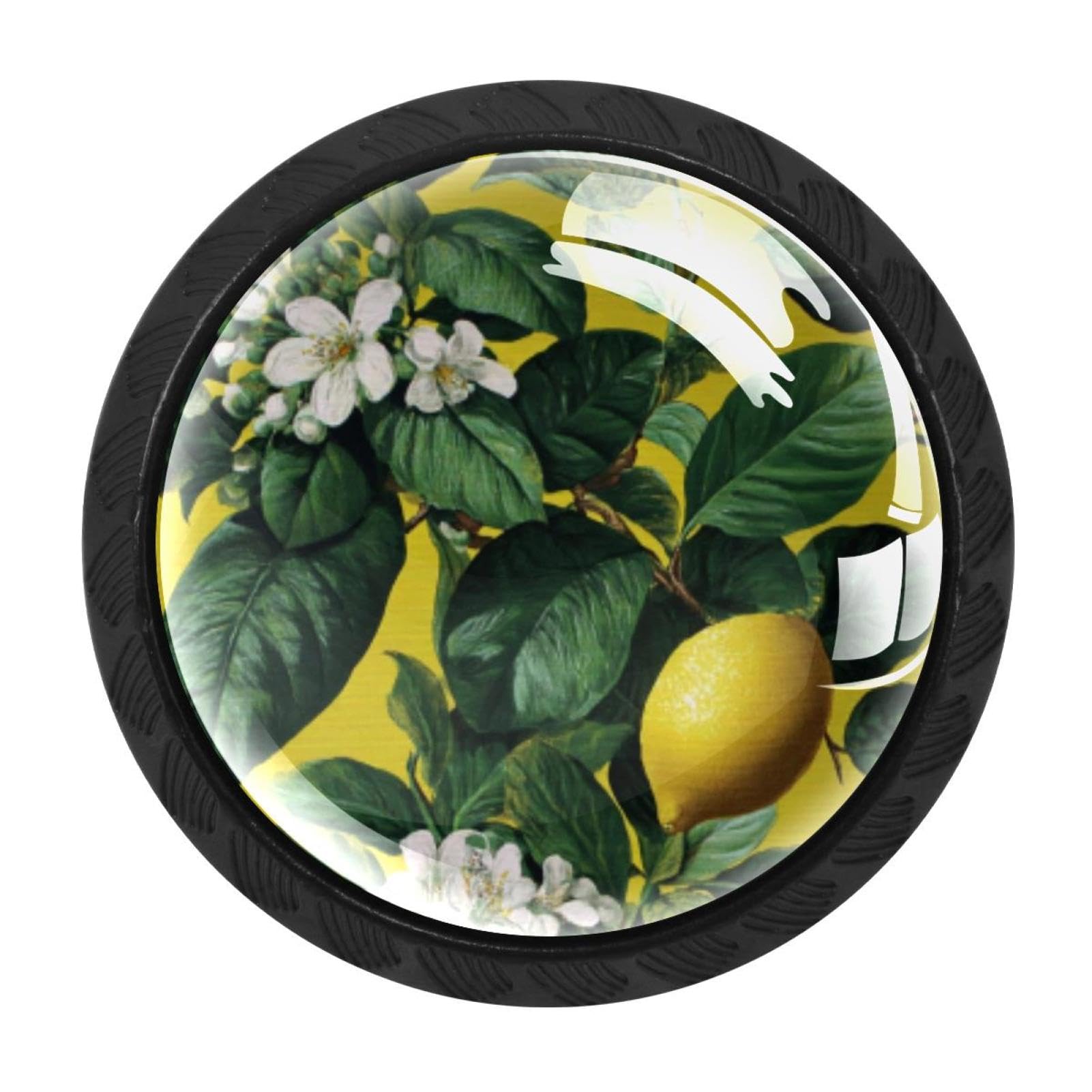 CHENZZZZ 4 Pieces Round Cabinet Knobs Rustic Dresser Knobs, Drawer Cupboard Wardrobe Cabinet Pulls Handles Hardware for Home Kitchen Furniture, Flower Leaf and Lemons, Yellow Green WHI