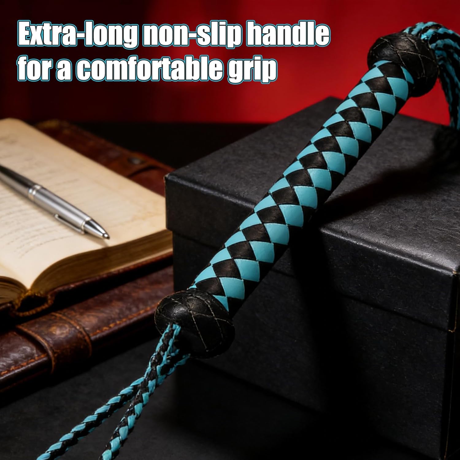 Handcrafted Genuine Leather Horse Whip, 36-Strand to 9-Tail Braided Equestrian Crop, Professional Cowhide Riding Whip with Willow-Leaf Tips & Non-Slip Handle Leather Whip
