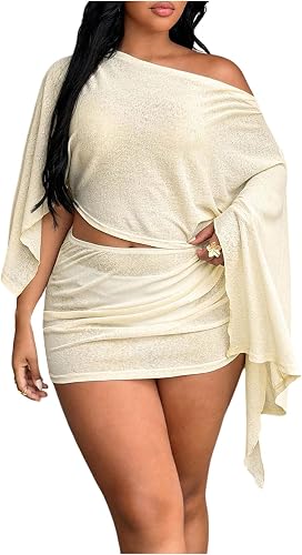 SOLY HUX Women's Plus Size Resort Travel Outfits Crop Top and Mini Skirts