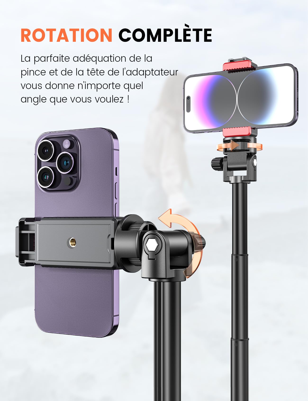 180cm Trepied Smartphone, Extensible Perche a Selfie Trepied Aluminium avec Télécommande sans Fil et Support pour Téléphone Portable, Compatible avec iPhone, Samsung, Appareil Photo et Gopro
