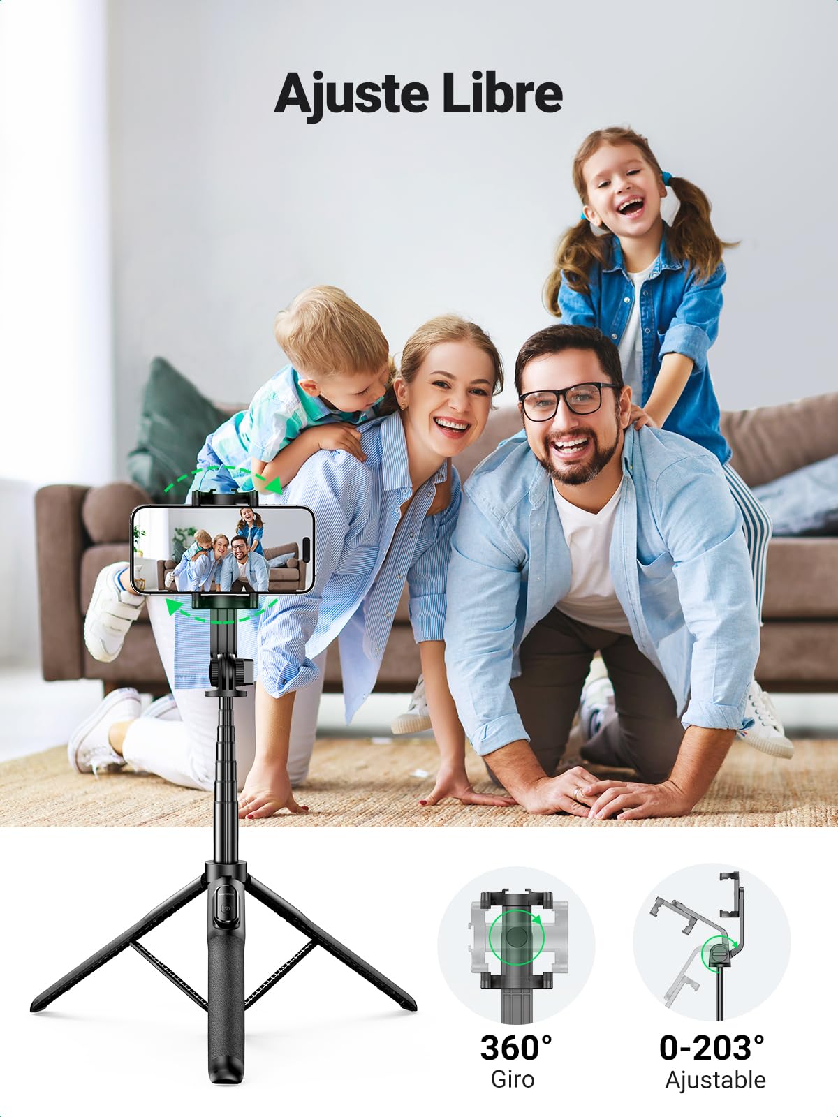 UGREEN - Trípode para Selfie, Bluetooth, 3 en 1, Extensible, monopié Ajustable con Mando a Distancia inalámbrico extraíble Compatible con iPhone 15 Plus Pro MAX 14, 13 teléfonos cámaras