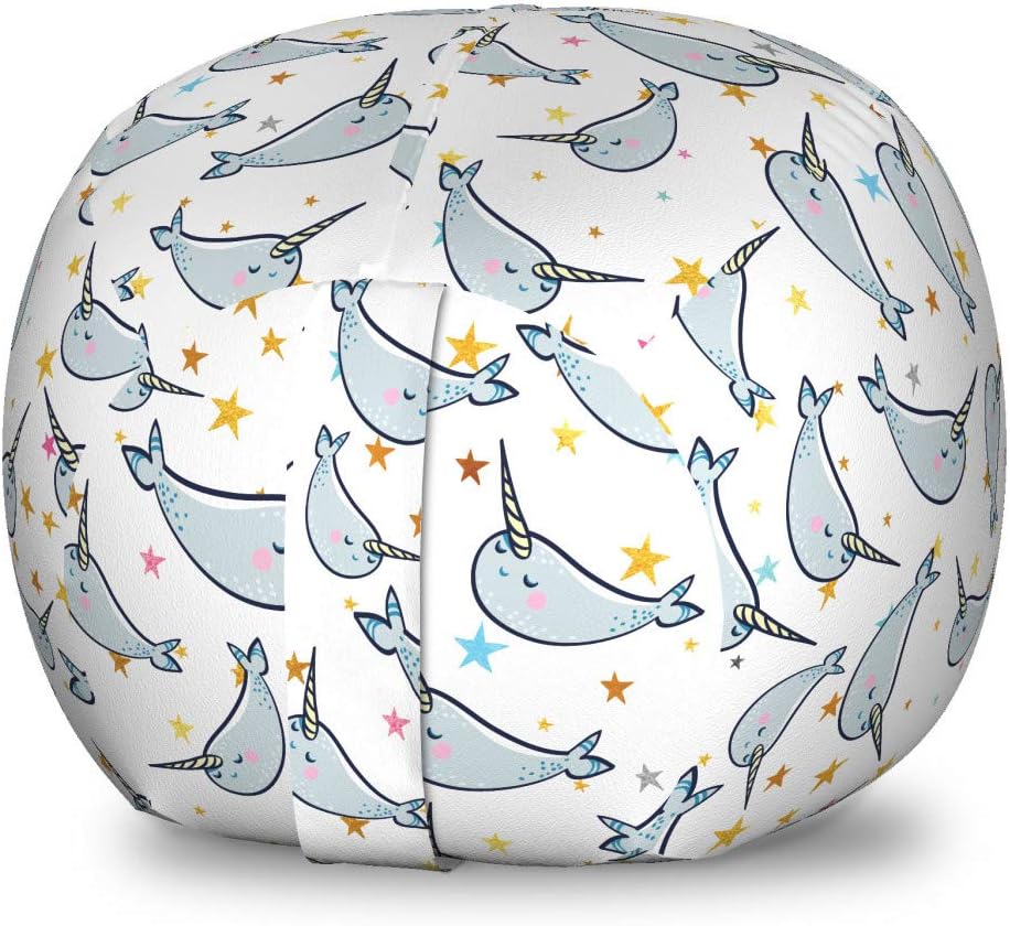 Ambesonne Narwhal Storage Toy Bag Chair, Unicorn of The Oceans Pattern in Cartoon Style Composition Colorful Design, Stuffed Animal Organizer Washable Bag, Small Size, Multicolor