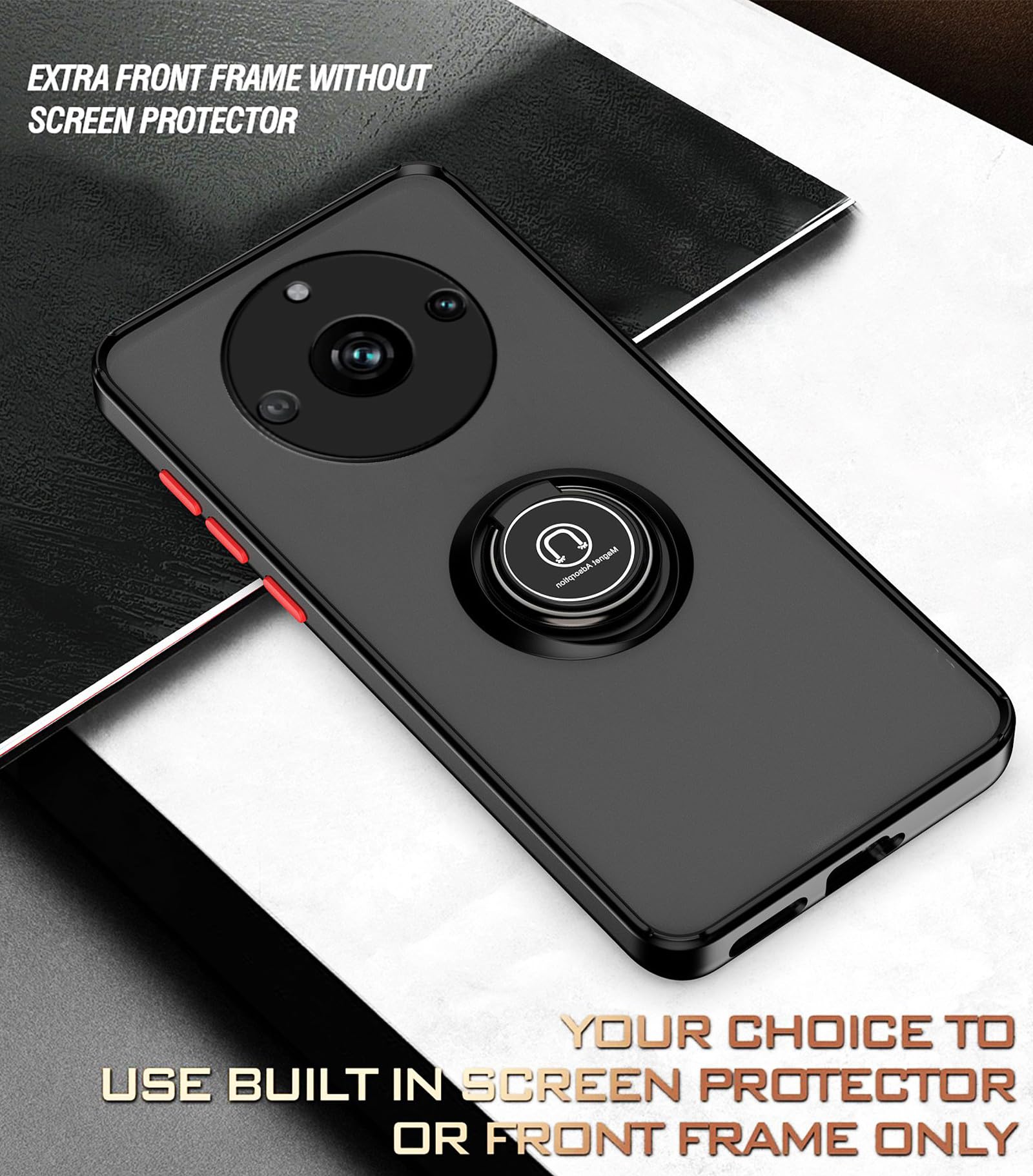 RonRun Cover Per Realme 11 Pro/11 Pro Plus Con Anello Rotante 360° - Custodia Antiurto In TPU Morbido, Paraurti Nero Con Supporto
