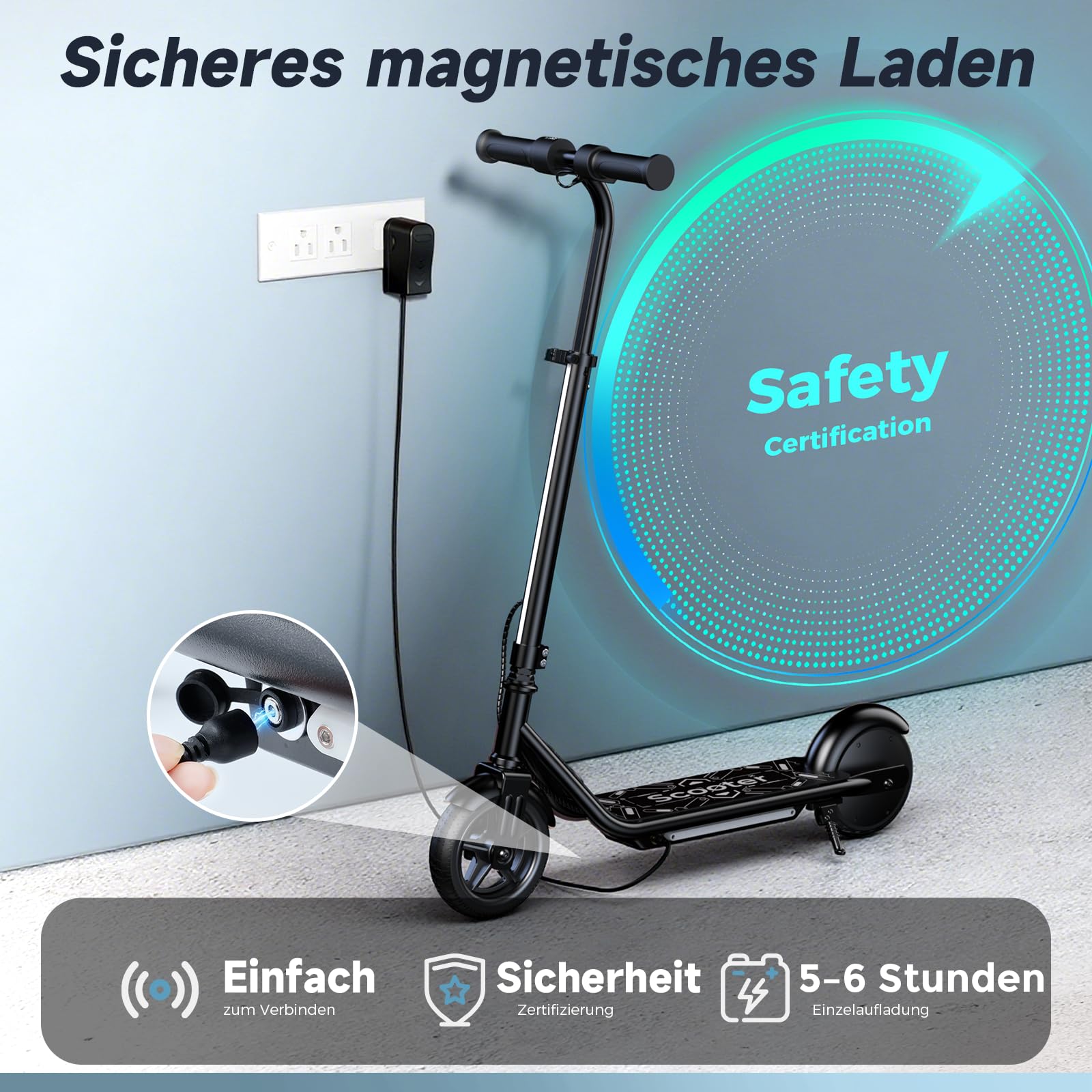 iScooter Scooter eléctrico para niños de 6 a 12 años, motor 150 W, 8/13/19 km/h, altura ajustable de 82 a 100 cm, neumáticos de 6.0", luces arcoíris coloridas, pantalla LED, autonomía de 35