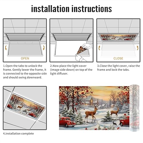 Miniatura 5 de Cubiertas de luz fluorescente de ciervos navideños para aula, 4 x 2 pies, cubierta roja para luz de techo de automóvil, decoración de hospital,