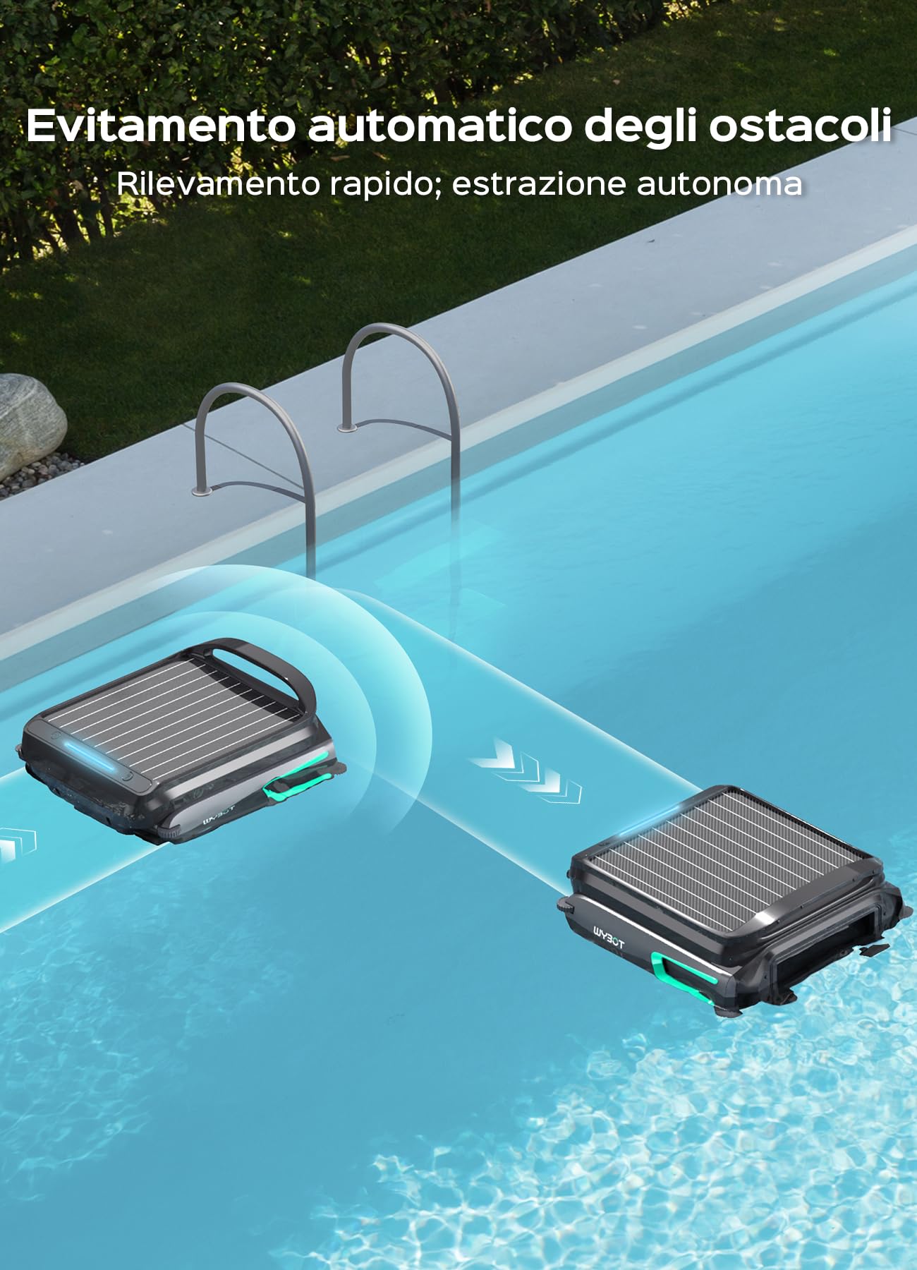 WYBOT F1 Skimmer Piscina Fuori Terra Duale (Solare + Batteria), Pulisce La Superficie dell’Acqua, Controllo Tramite App, Funziona 24h, per Tutti I Tipi di Piscina-Robot Piscina Senza Fili,Verde Oliva