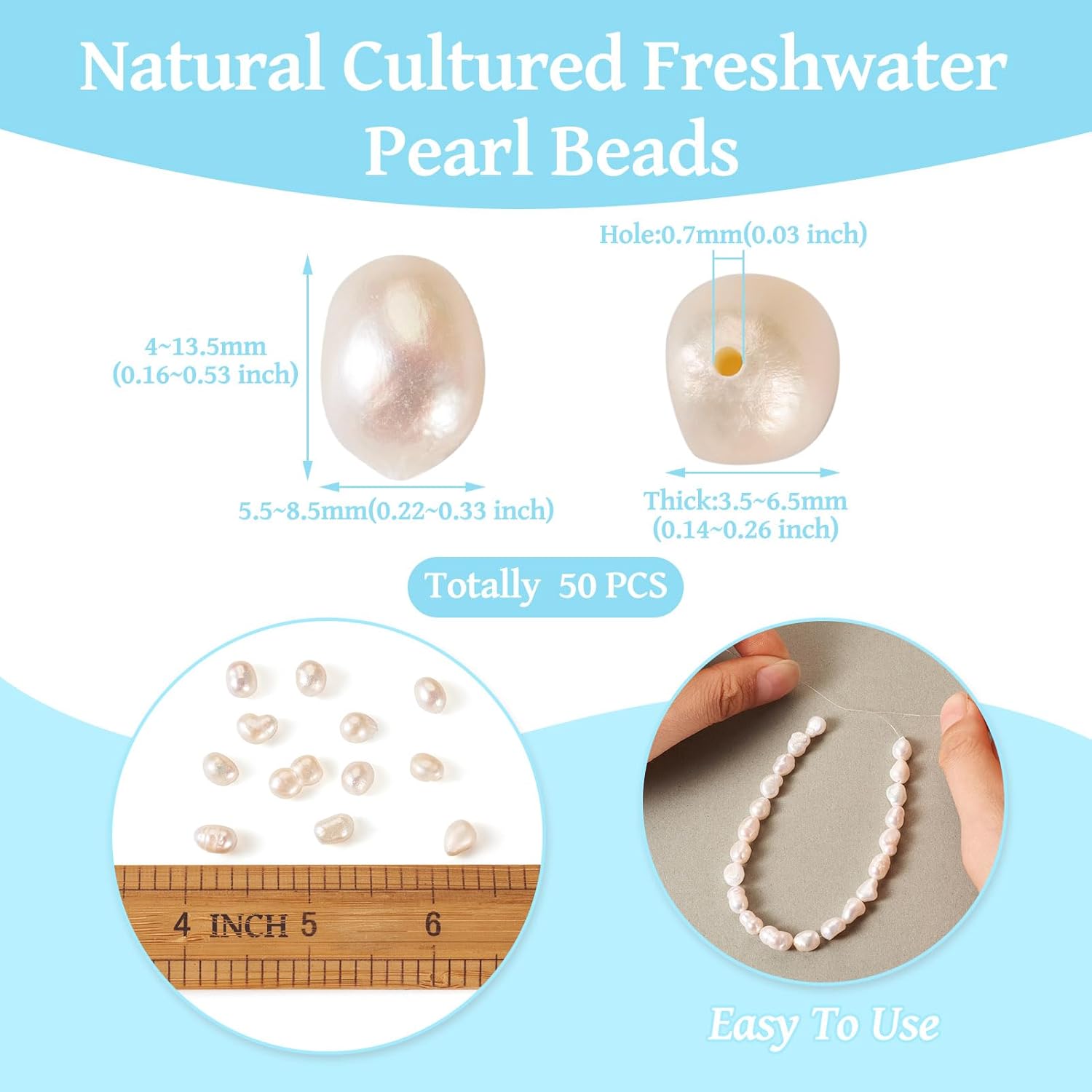Cheriswelry 50pcs Natural Cultured Freshwater Pearl Beads for Jewelry Making Baroque Keshi Pearl Bead Seashell Loose Spacers 4~13.5mm for DIY Bracelet Necklace Making, Small - Image 3