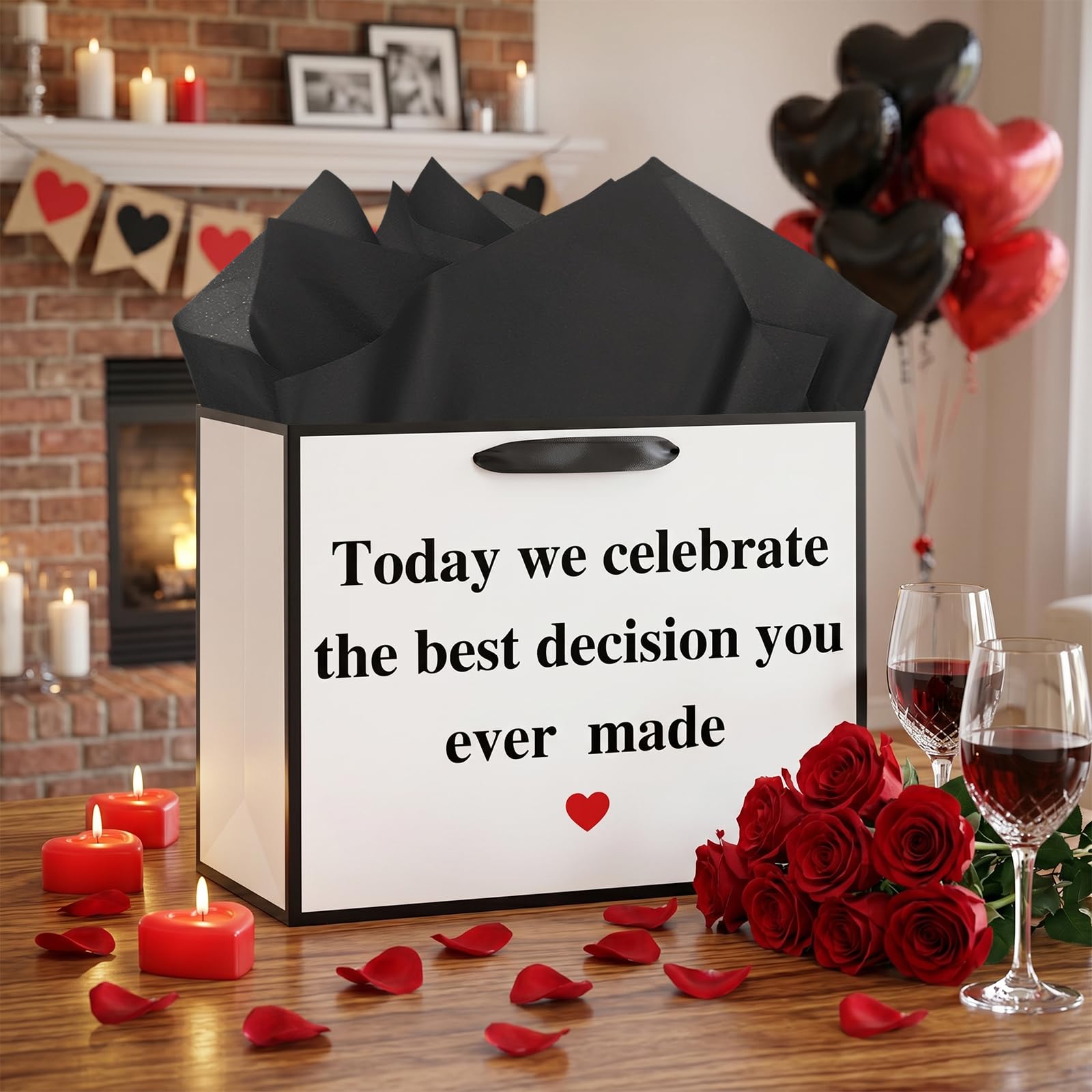 Woosytoo Anniversary Best Decision Gift Bags with Wrapping Paper and Card Wedding Anniversary Engagement Bridal Shower Decoration Supplies for Men Women Husband Wife Boyfriend Girlfriend