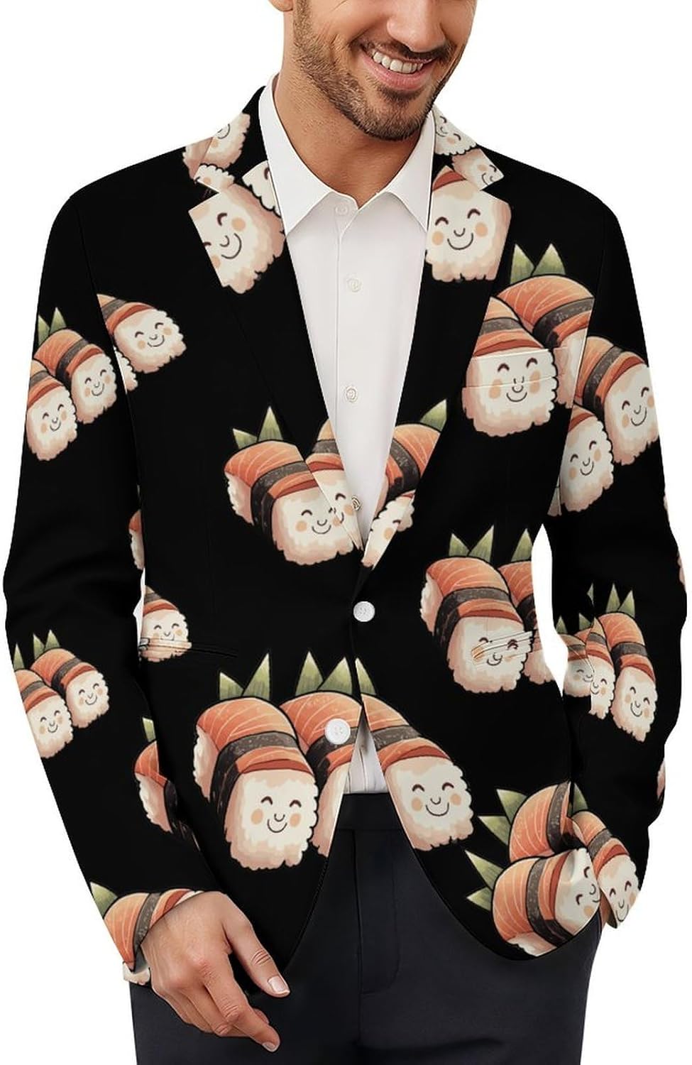 Nori Sushi with Salmon Fish Men's Blazer Sport Coat Jacket Two Buttons Business Casual Suit