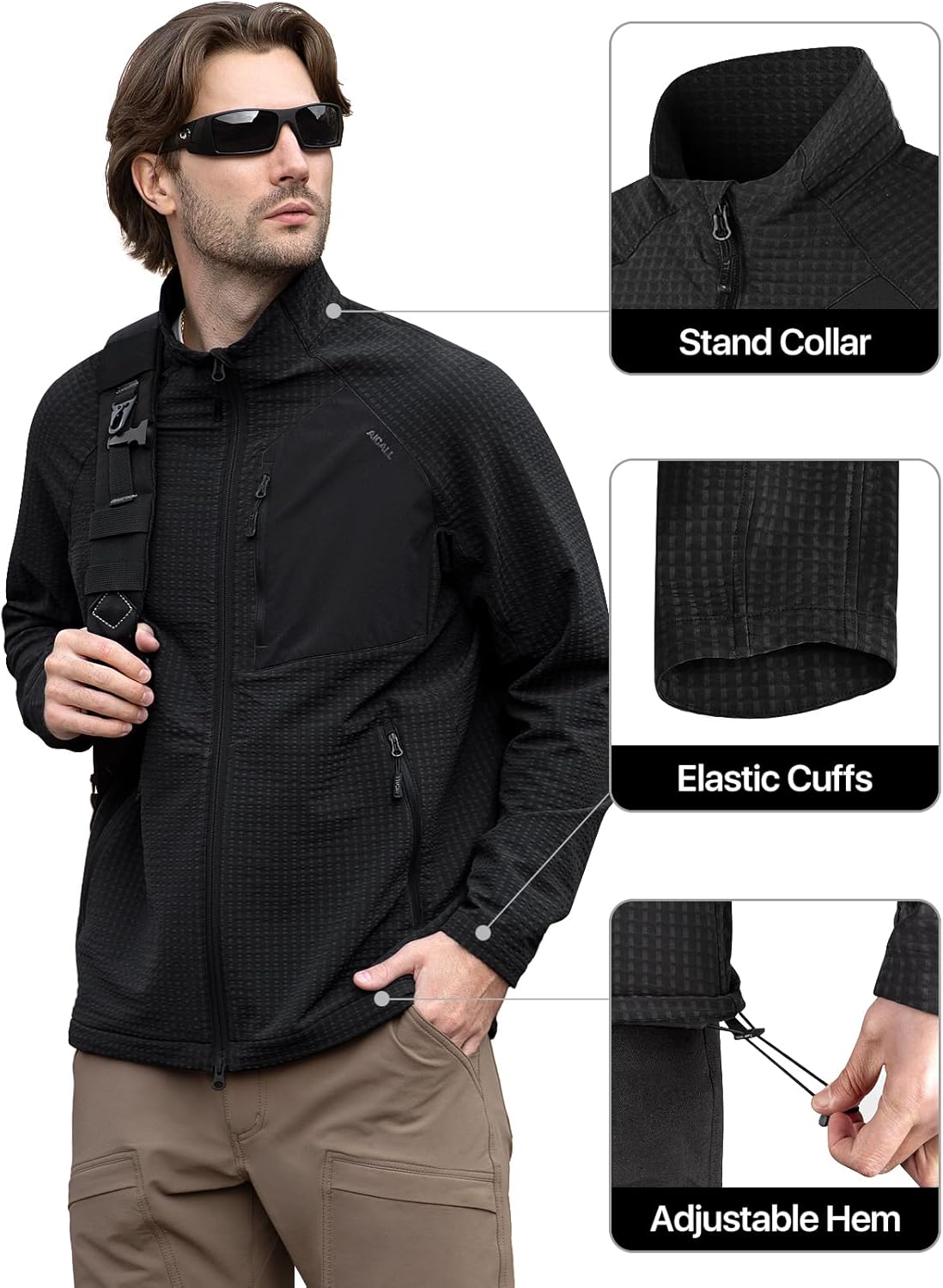 Mens Lightweight Windbreaker Hiking Softshell Jacket Water-resistant Full Zip Hoodies Golf Jackets - Image 2