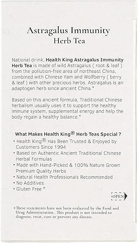 Miniatura 4 de Health King Té de hierbas para inmunidad astrágalo, bolsitas de té, caja de 20 unidades