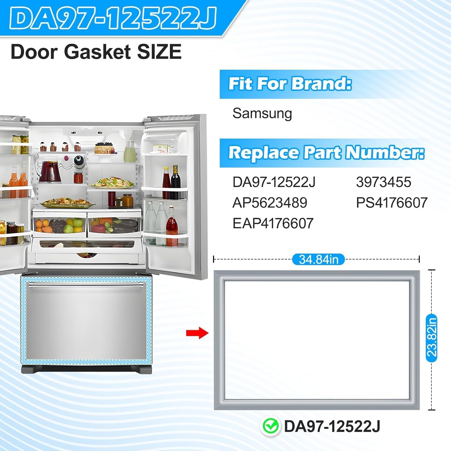 Upgraded DA97-12522J Freezer Door Gasket Compatible with Samsung Refrigerator Door Gasket Replacement Gray 34.84"x23.82" RF23HCEDBSR RF28HFEDBSR Refrigerator Door Seal 3973455 AP5623489 Door Gasket