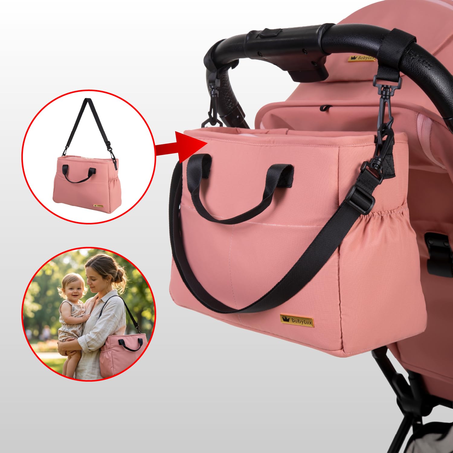 Babylux Passeggino Leggero da Viaggio GIAU con Funzione Reclinabile, Pink | Passeggino Pieghevole, Manubrio Telescopico, Ripiegabile In Modo Compatto, Borsa Per Pannolini E Viaggio E Altri Accessori