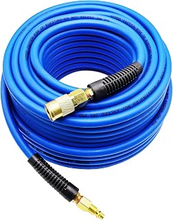 YOTOO Hybrid Air Hose 1/4in. x 100 ft, 300 PSI Heavy Duty Air Compressor Hose, Lightweight, Kink Resistant, All-Weather Flexibility with 1/4-Inch Industrial Air Fittings and Bend Restrictors, Blue