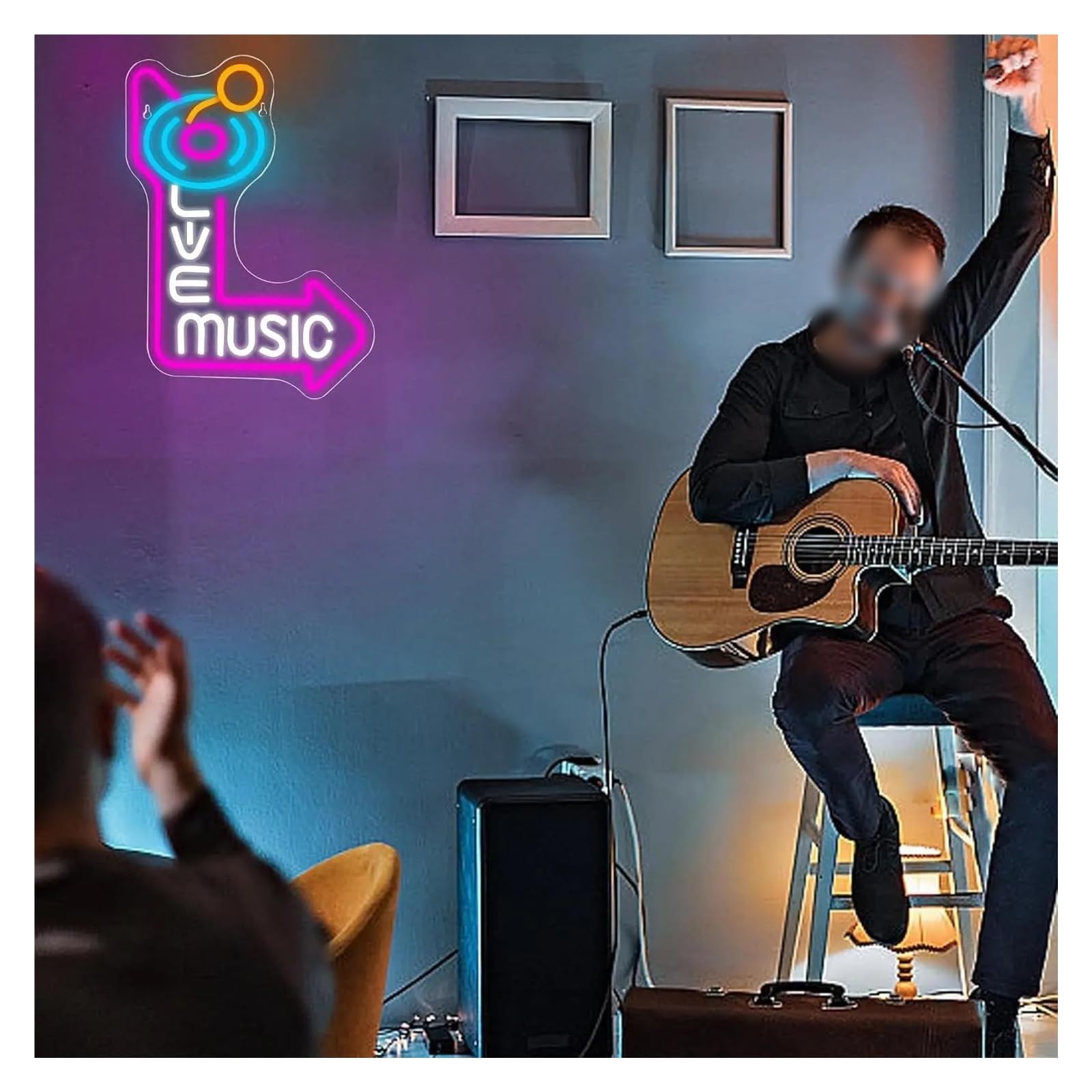 Wiszące neony artystyczne Muzyka Na Żywo Neon Sign LED Record Neon Lights Do Dekoracji Ściennej USB Ściemnialny Do Baru Muzycznego, Stadionu, Klubu Muzycznego Na Żywo, Dekoracji Imprezowych 39x29cm