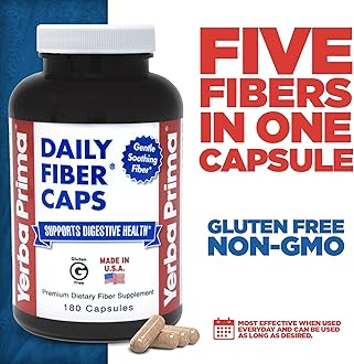Yerba Prima Daily Fiber Caps - 180 Capsules - Soluble & Insoluble Dietary Fiber Supplement - Colon Cleanse - Gut Health - Vegan, Non-GMO, Gluten-Free