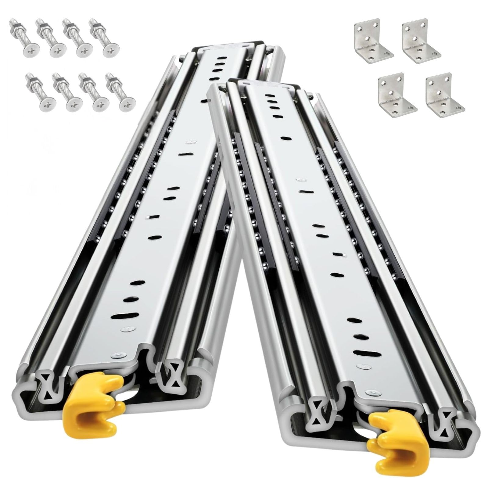 Schubladenschienen Schwerlastauszug mit Schloss Bis 220kg Tragkraft Schubladenschienen Vollauszug 1 Paar 1500 1600 1700 1800 1900 2000mm 76mm Breite mit Kugellager(Yellow,2000mm/80in)