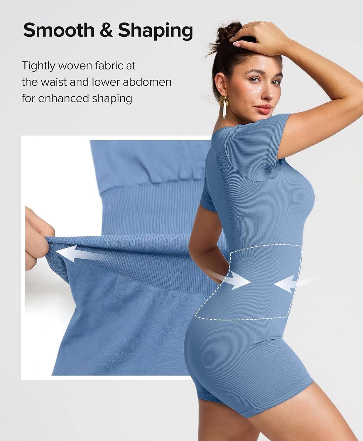 BRXL Rompers for Women Short Sleeve Ribbed Jumpsuits One Piece Tummy Control Jumpers Square Neck Romper - Image 2