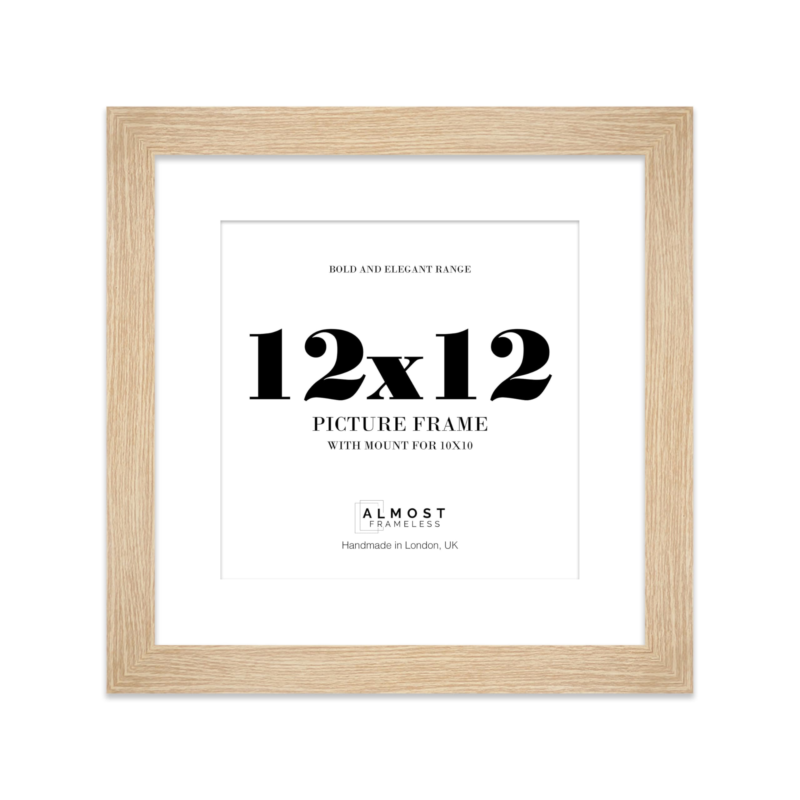 12x12 Oak Square Frame With Mount for 10x10 Pictures 28mm Edge Frame Display with Wall Hooks and Kickstand, 1 Pack