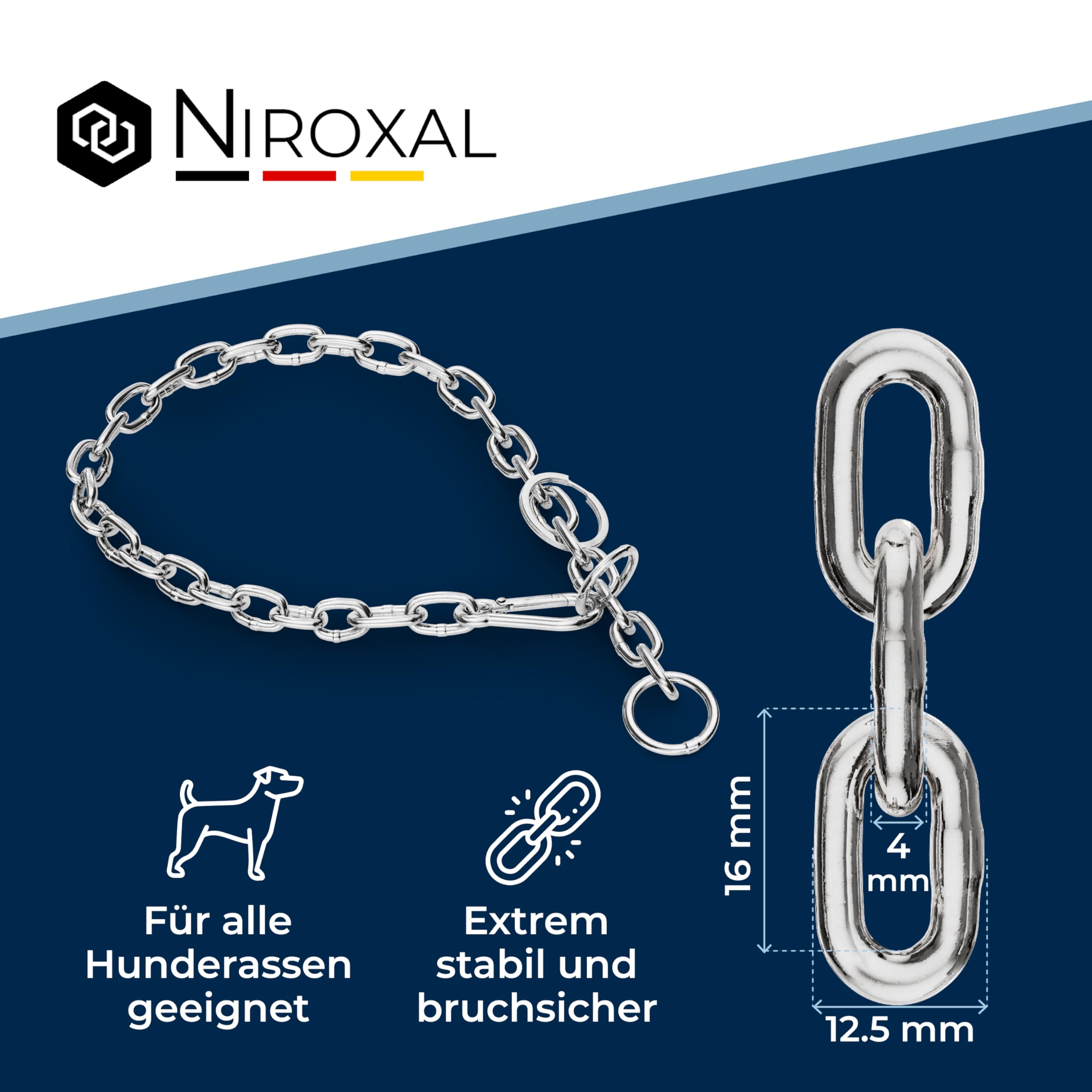Dog Training Chain Collar with Pull Stop Stainless Steel Short Link Dog Chain 4 mm, Neck Size 34-39 cm, Total Length 45 cm - Image 3