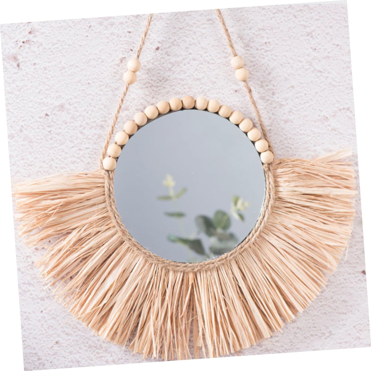 LIFKOME Handgefertigter Runder Wandspiegel mit Bastdesign, Beige, Dekorativ