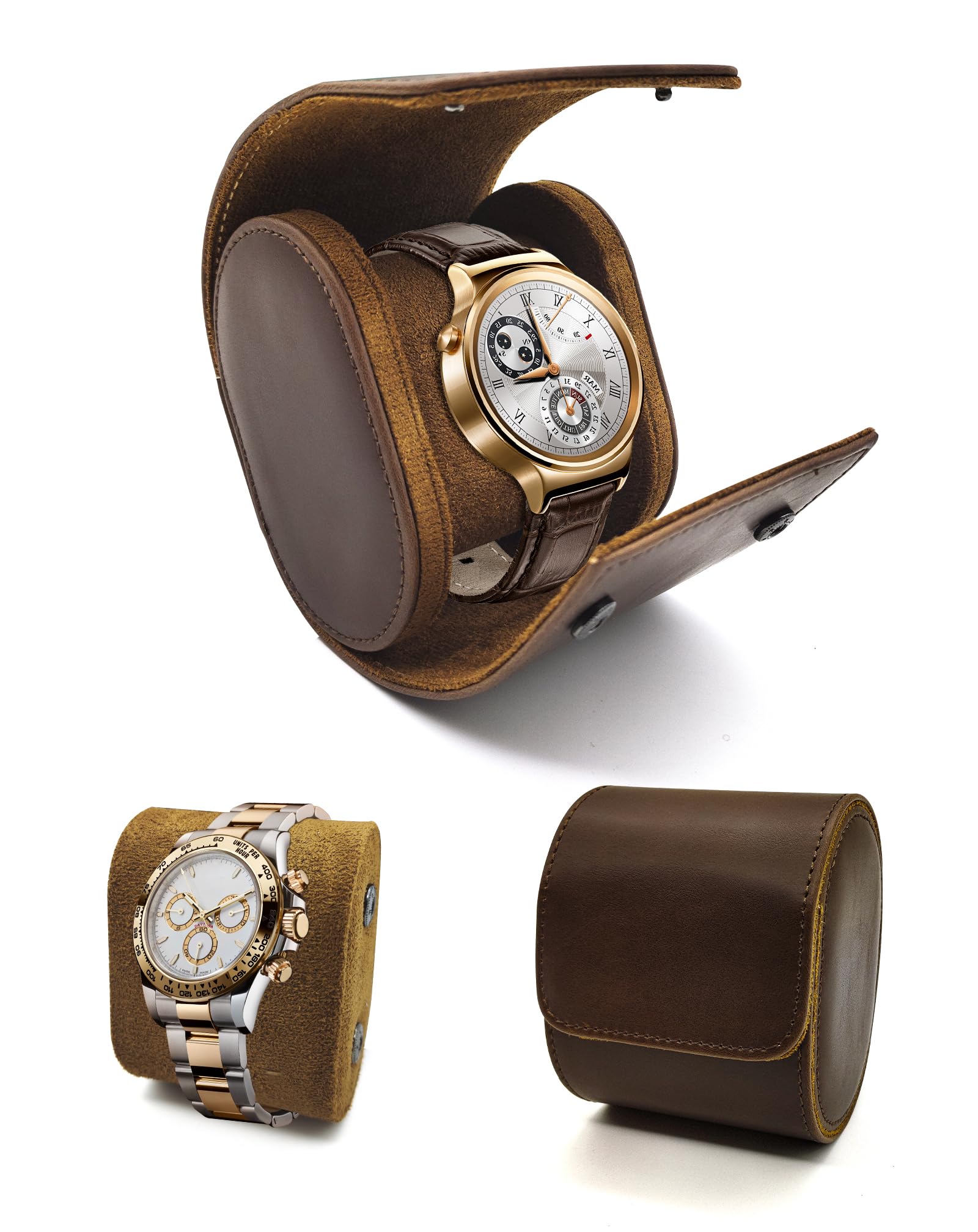 Custodia da viaggio per orologi, custodia arrotolabile singola in pelle PU, organizer per orologi con cuscino rimovibile, supporto portatile per orologi, gioielli e bracciali, regalo di Natale, marr