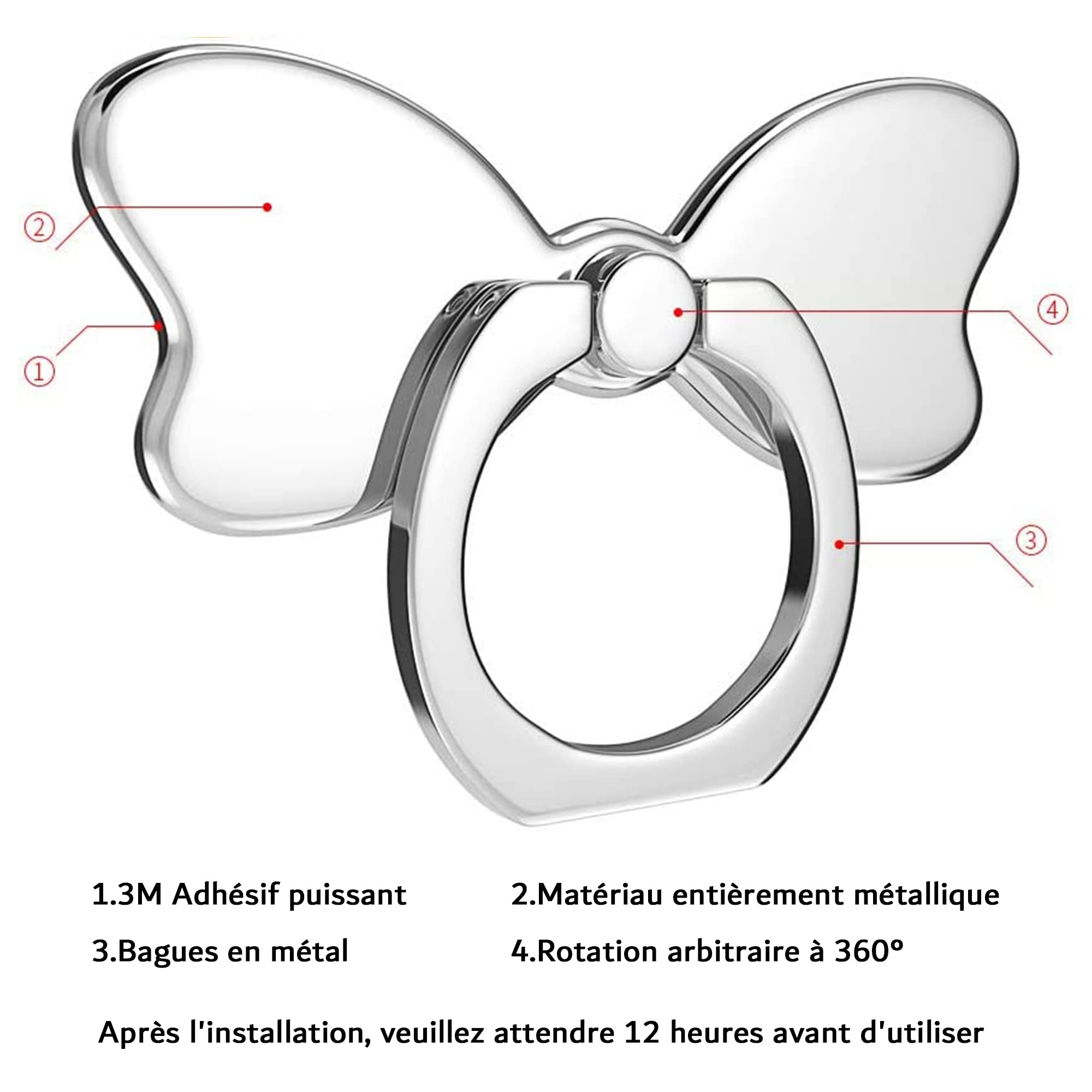 Cobee Lot De 3 Anneaux Support Phone Papillon | Rotation 360° | Adhésif Fort | Bleu, Violet, Rose