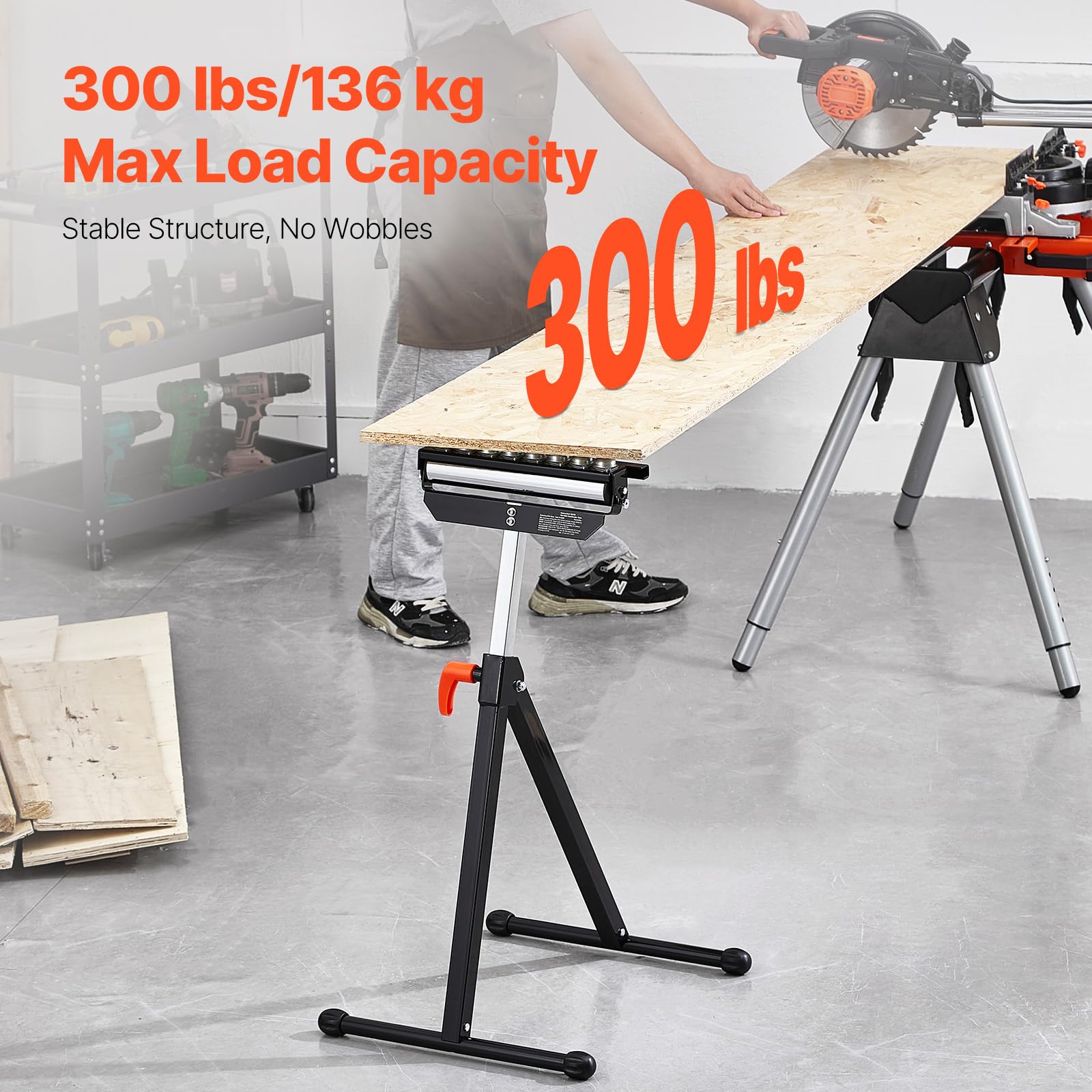 Happybuy Roller Stand, 300 lb Load Capacity, 26.8-42.5 in Adjustable Height, Folding Heavy Duty with 11.5 inch Polished Multi-Directional Roller Head