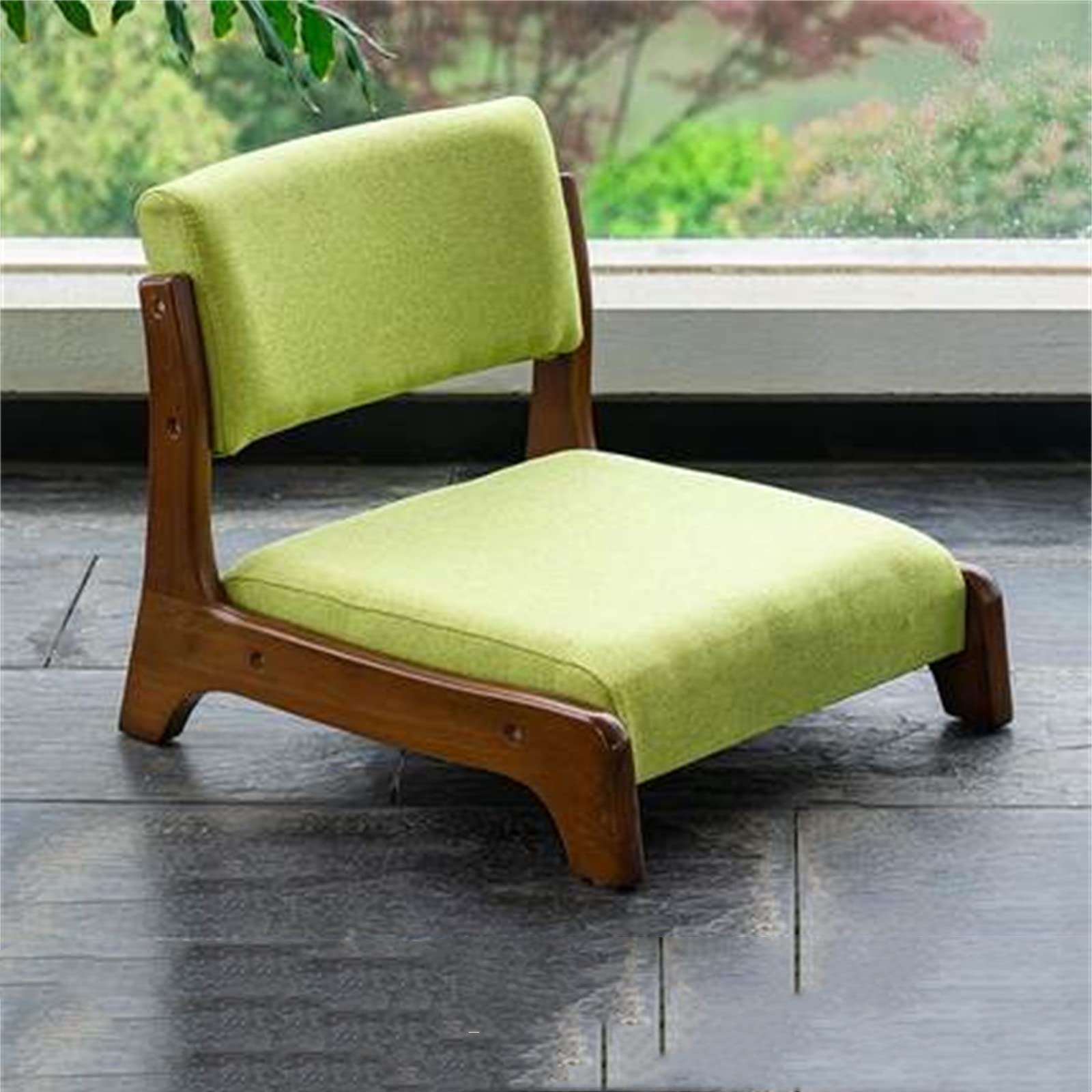 WOTZOV Floor Chair Chair Solid Wood Backrest Floor Lazy Chair Balcony Bay Window Chair Legless Chair/Green2/50 * 43 * 45Cm，Green2 50 * 43 * 45Cm