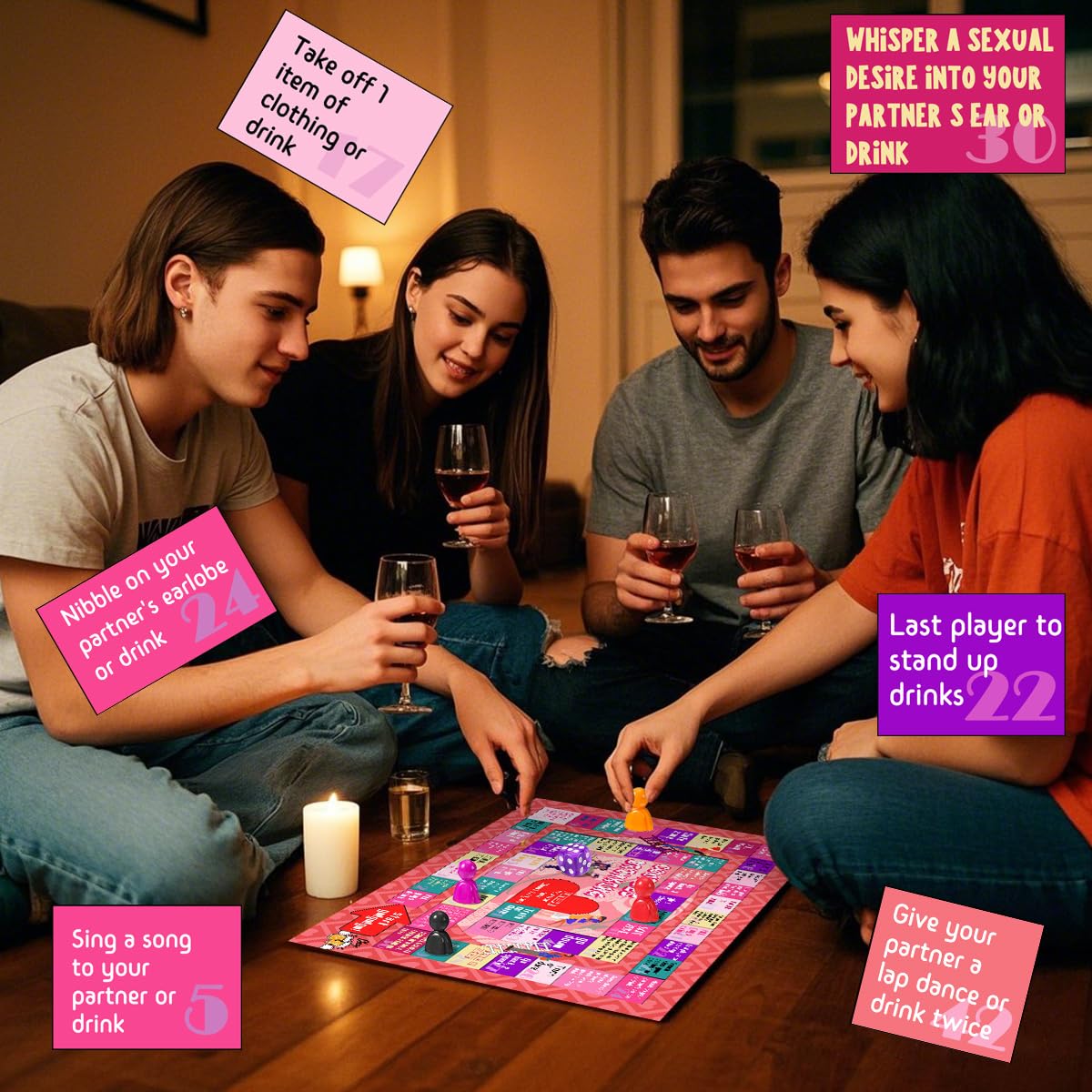 VIBNRIX Couples Drinking Game Board - Fun & Romantic Party Game for Couples or Double Dates (8 Players, Age 18+)