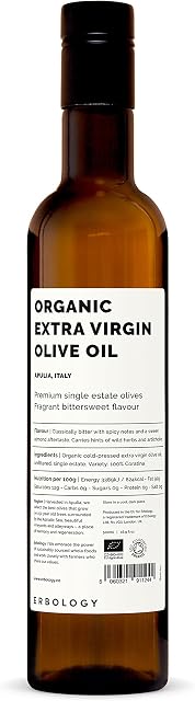 Erbology Organic Extra Virgin Olive Oil 500ml - Early Harvest - 742 mg/kg Polyphenols - 0.15% Free Acidity - 100% Coratina Olives Hand-Picked and Pressed on a Family-Run Single Estate in Apulia, Italy