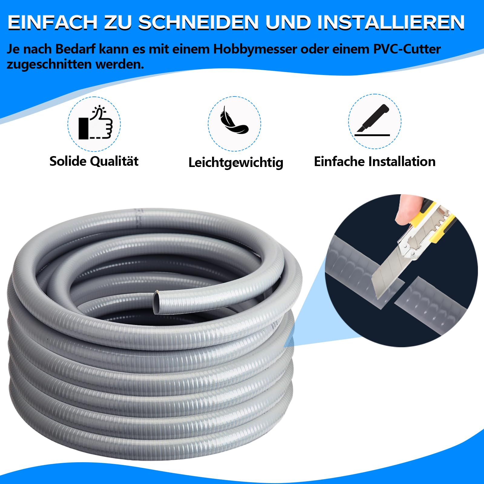 Warmfay Tubo flessibile in PVC, 10 m, diametro 50 mm, pressione di lavoro, 7 bar, tubo di pressione in PVC, flessibile e divisibile, tubo adesivo per piscina e stagno, di alta qualità, durevole e