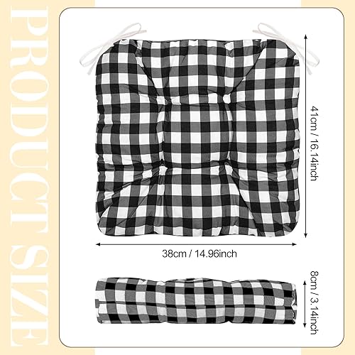 Miniatura 8 de Geetery Paquete de 4 cojines para sillas de comedor, cocina, oficina, cojines de asiento para silla de cocina con lazos, cojines para sillas de