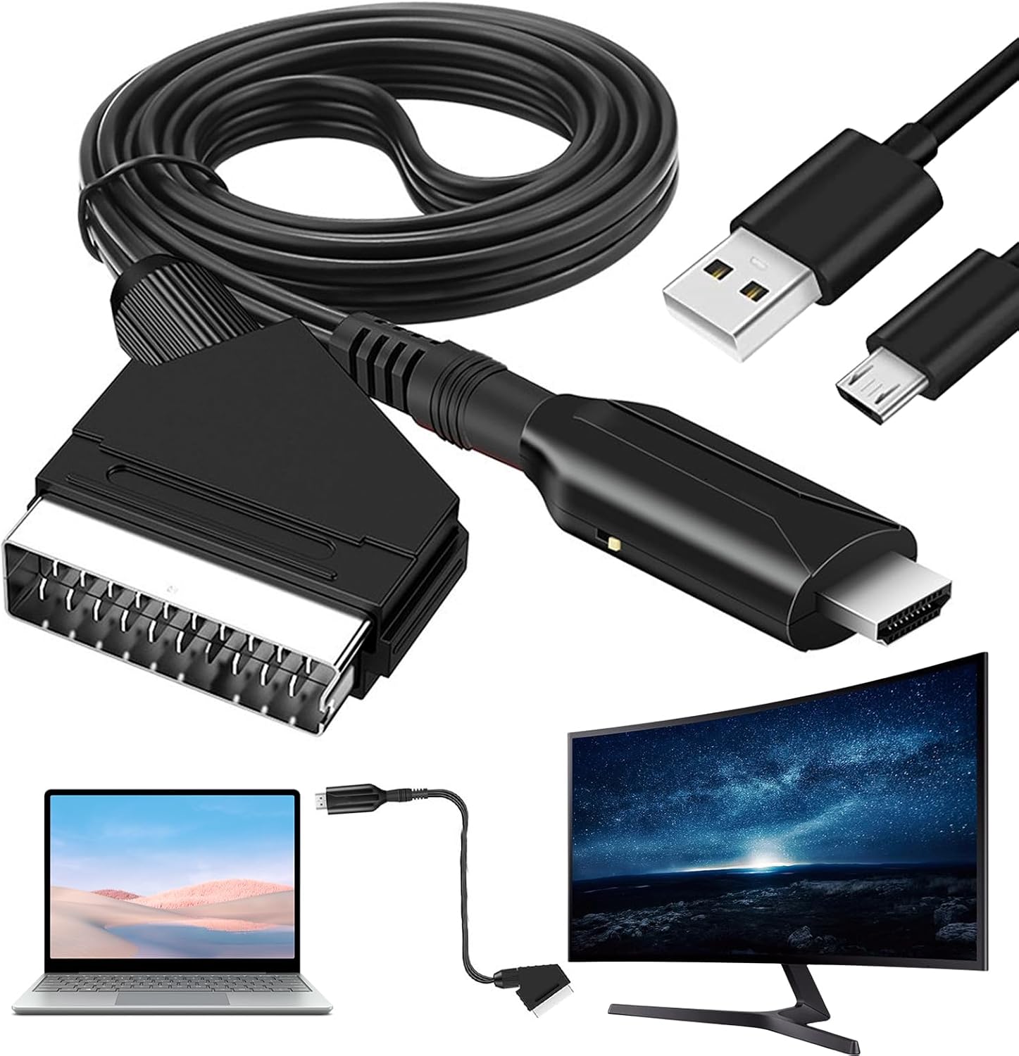 SCART zu HDMI Kabel Adapter SCART auf HDMI, All in One SCART zu