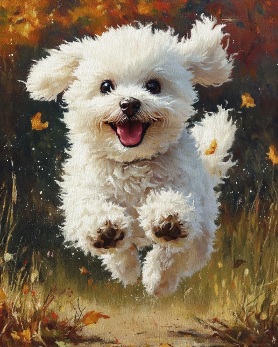 WallustrioaW DIY Cross Stitch Kits,A Running Bichon Frise,Wall Art Needlework Sewing Pattern,11CT Pre-Printed Embroidery Set Handmade Gift,40x50cm