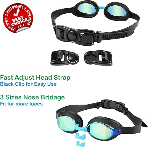 Miniatura 9 de Gafas de natación para niños de 3 a 14 años, paquete de 2 gafas de natación para niñosniñosniñas con estuche