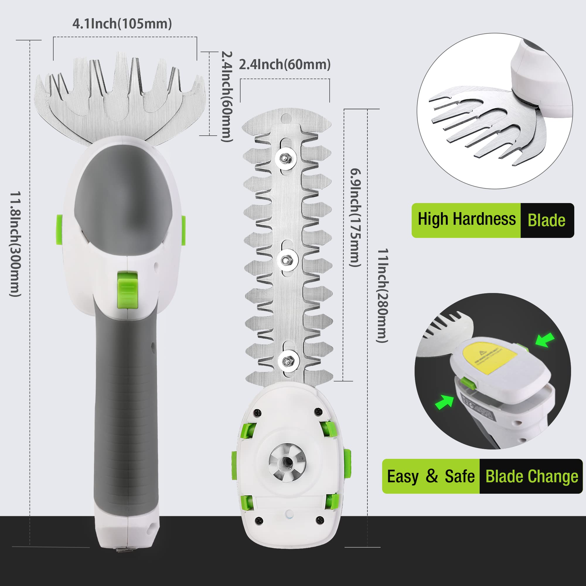 WORKPRO Cisaille Sculpte-Haie et Taille-Herbes sans Fil 7,2V | Cisaille à Gazon avec 2 Lames, Taille Haie Electrique 2 en 1 avec Batterie 2000 mAh, Câble de Charge
