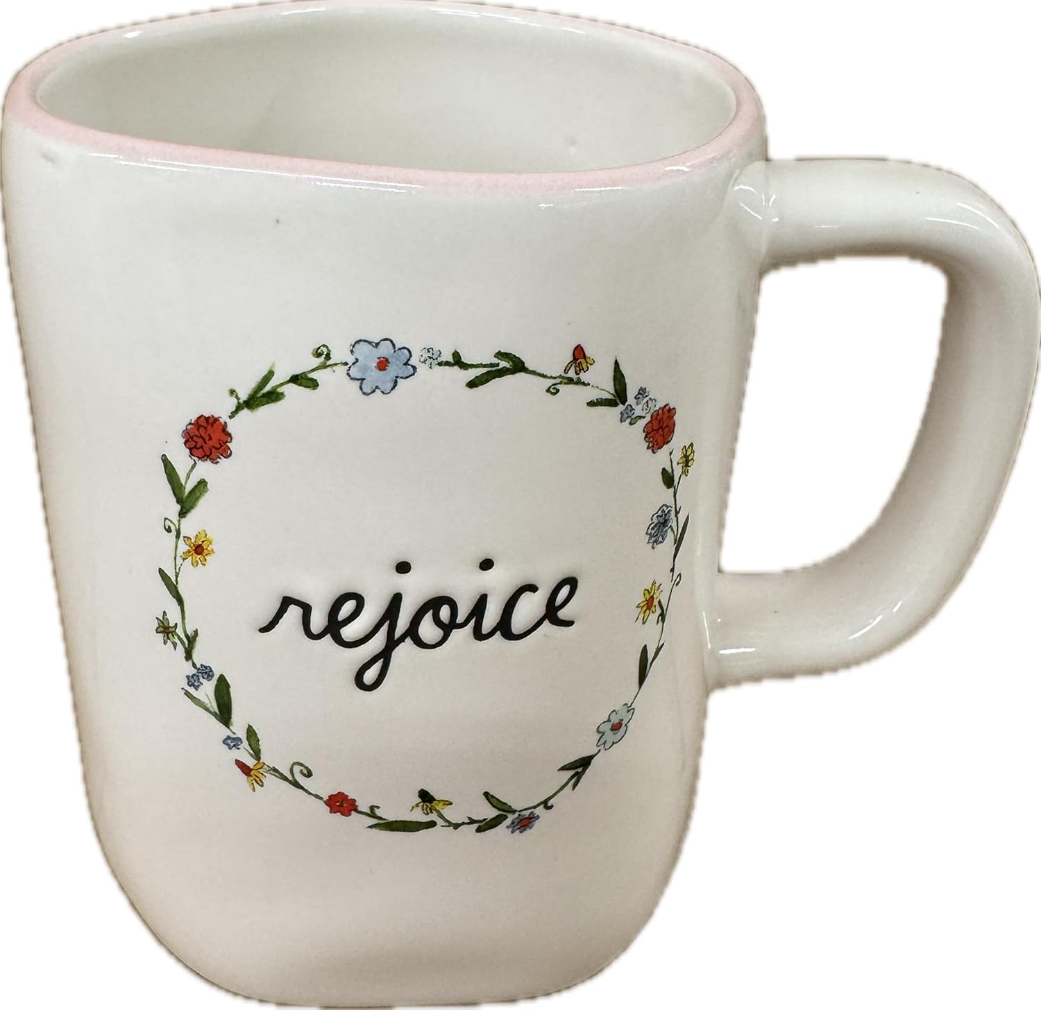 Rae Dunn by Magenta Christmas Coffee Mug (Image of Dove) (Rejoice - with Floral Wreath Design)