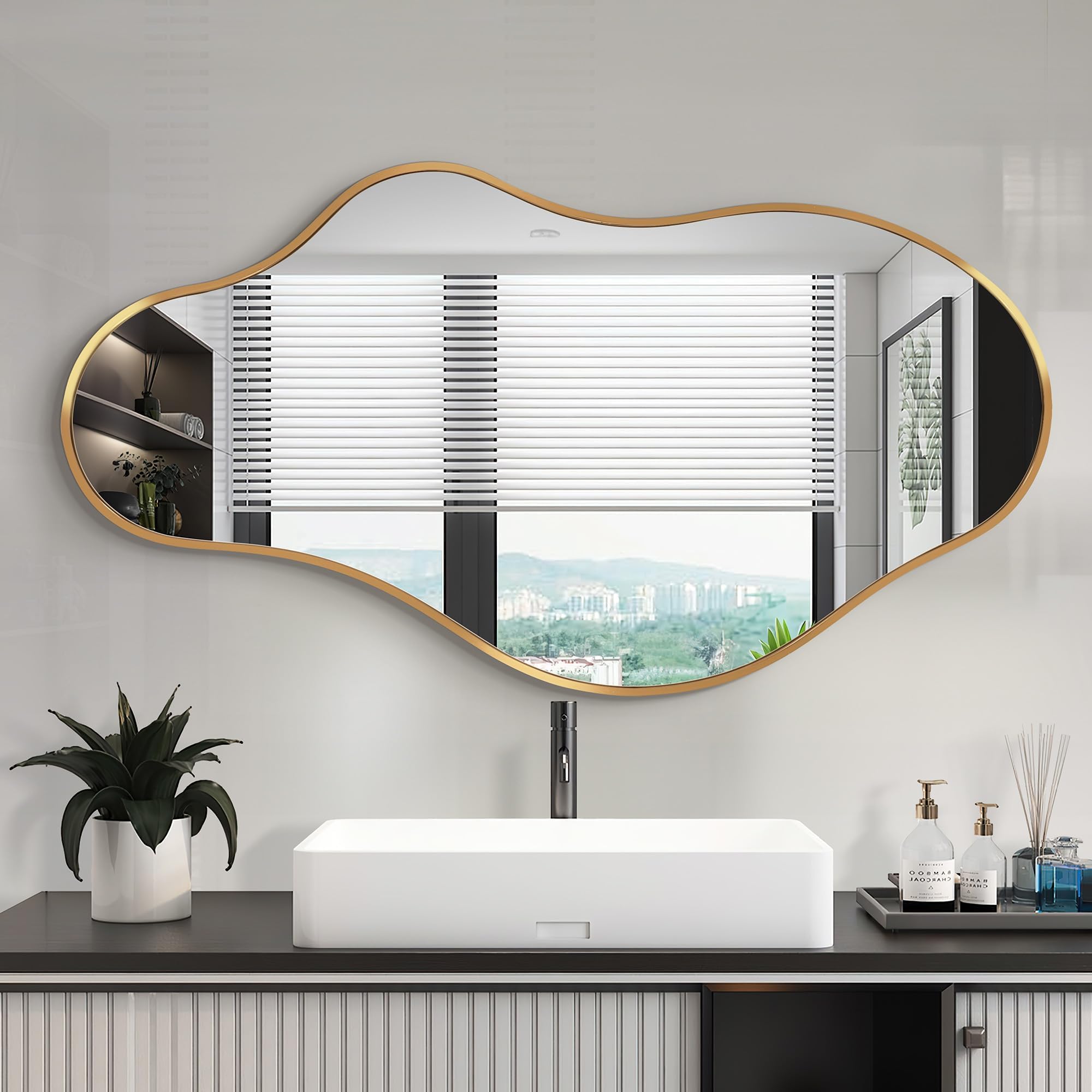 Fahomiss Specchio Da Parete Ondulato Irregolare, Specchio Astratto con Cornice In Lega Di Alluminio Qualità Aeronautica per Bagno, Camera Da Letto & Ingresso