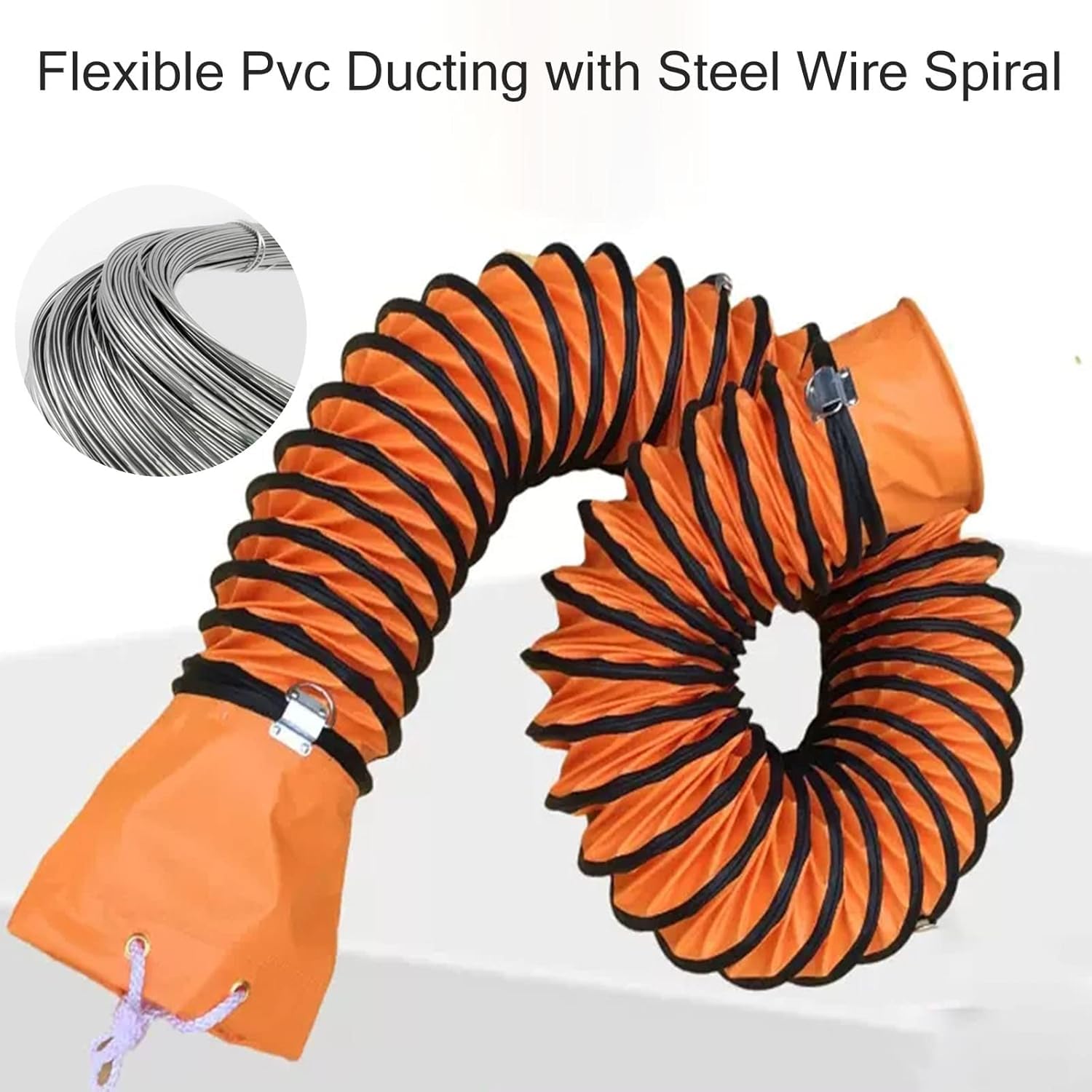 Manguera para conductos, Manguera Flexible de PVC de 2 m (6,5 pies) - Tubo de ventilación de 76 a 15 cm (30 a 6 Pulgadas) para extractores de Garaje, 600 mm de diámetro, conducto Naranja dur