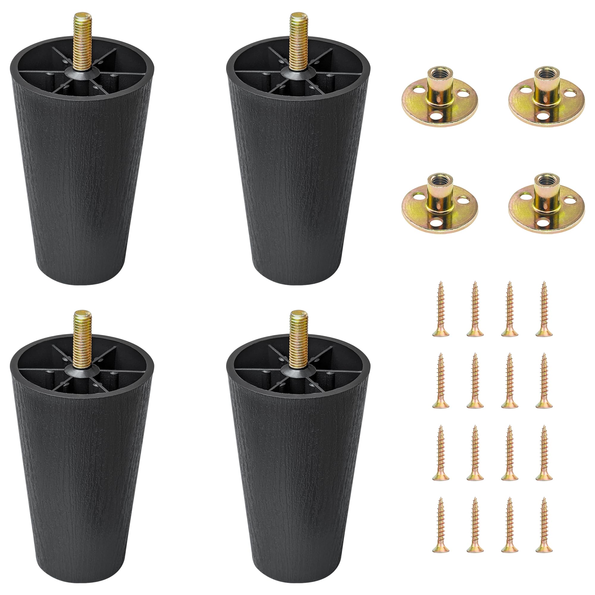 LHUIDDH 4-Pack Plastic Furniture Legs – Black Sofa & Cabinet Support Leg with Screw and Nut for Chair, Sofa & DIY Project (99mm)