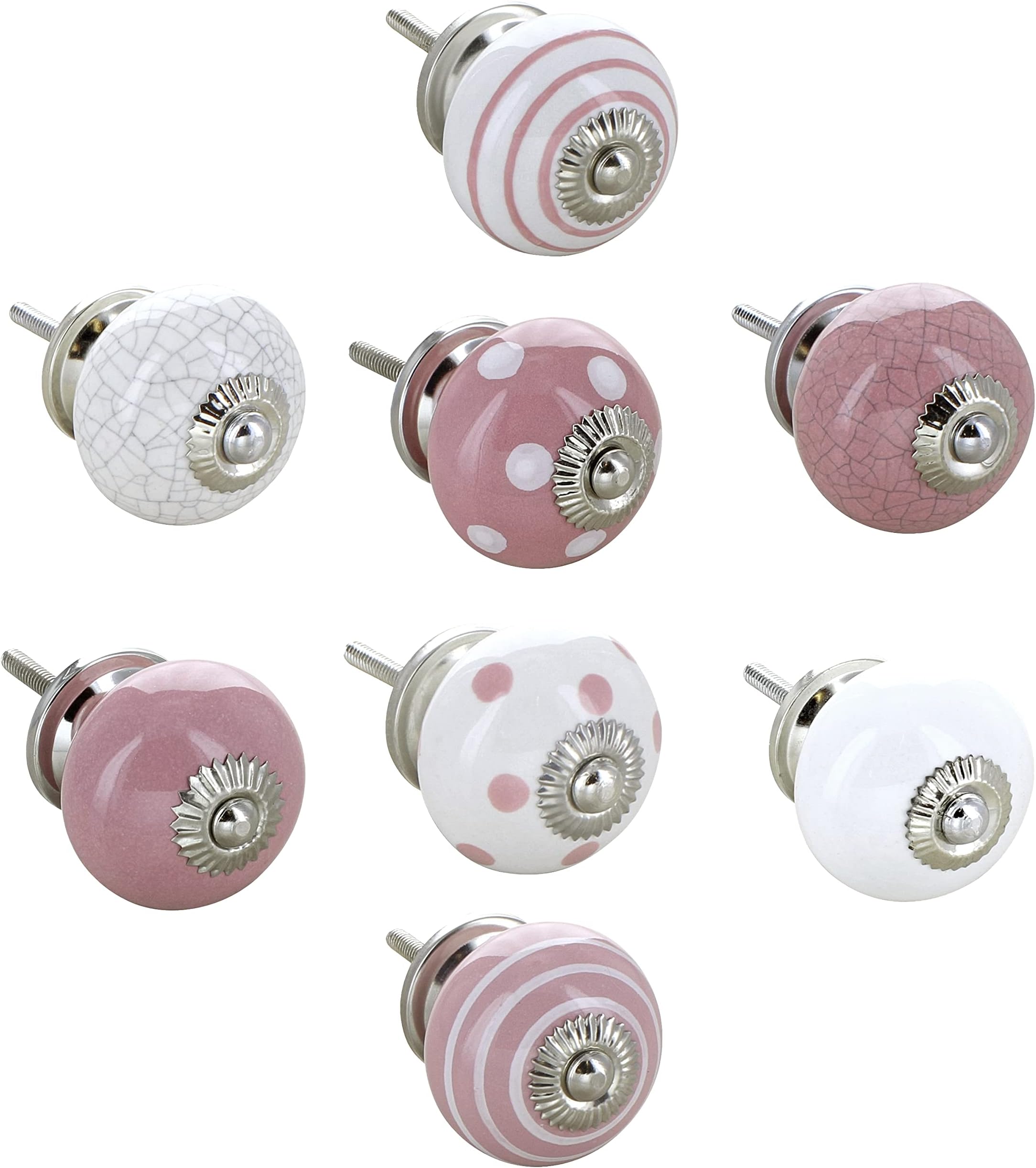 G Decor Light Pink and White Handmade Assorted Designs Ceramic Door Knobs