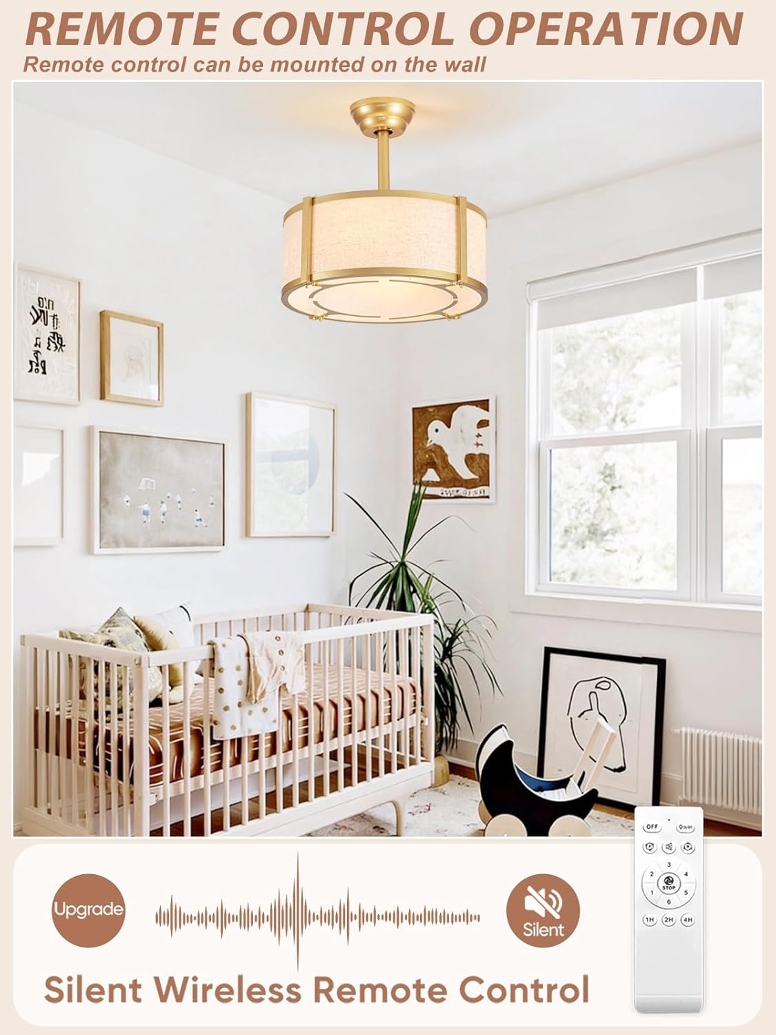 Boho Chandelier Ceiling Fan and Remote Control, Gold Fandelier Ceiling Fan with Light,Caged Ceiling Fan for Bedroom, Living Room, Nursery, Foyer (18 Inch, 6 Speed, Timing, Adjustable Height)