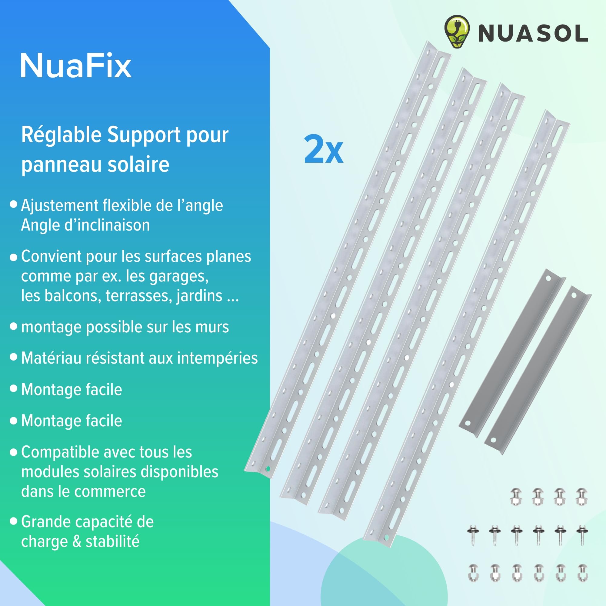 NuaSol 4x support PV pour panneau solaire Montage en hauteur jusqu'à 118cm | Toit plat panneau solaire PV | Réglable 0-90° | - Bricolage