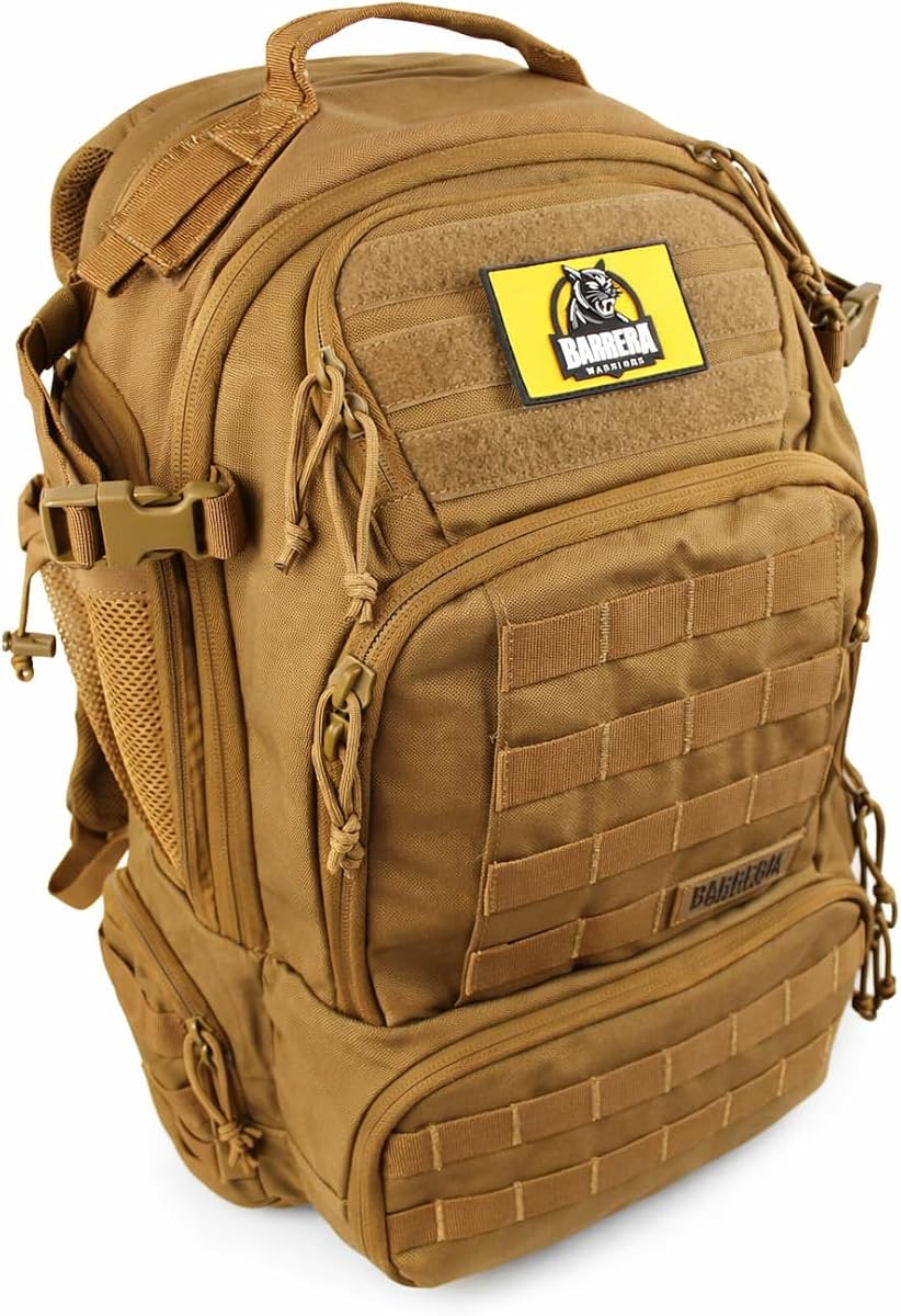 BARRERA Tactical Backpack 50L, Military MOLLE Backpack for Men & Women, Waterproof 1000D Nylon, Comfortable Rucksack for Hiking, Camping, Travel & Survival (Coyote Brown)