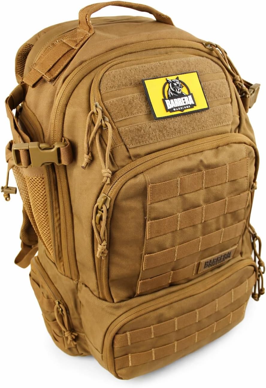 50L Tactical Backpack Military Rucksack - Heavy Duty 1000D Waterproof MOLLE Backpack, Large Capacity 3 Day Assault Bag for Camping, Hiking, Survival, Bug Out Bag (Coyote Brown/ Tan/ Military Tan)