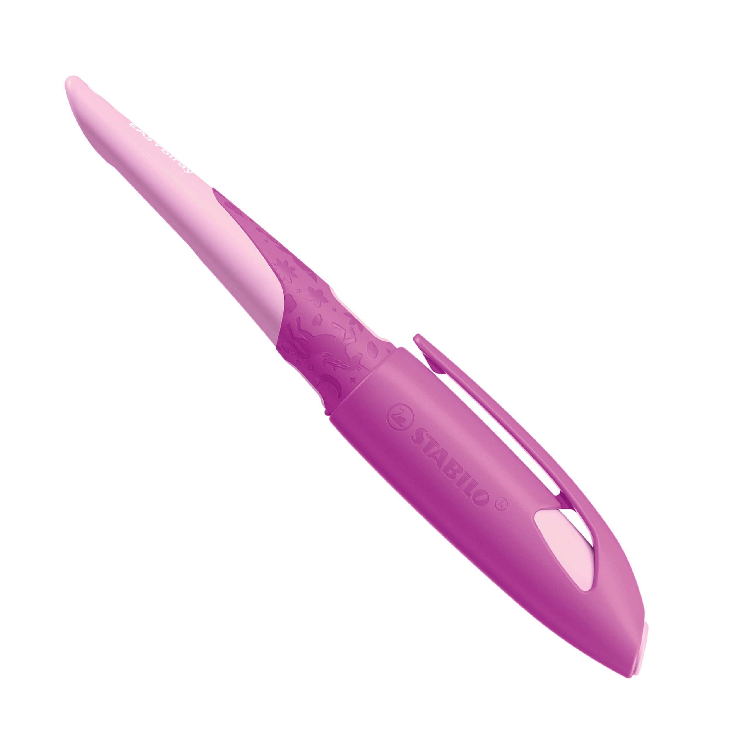 STABILO Ergonomic School Fountain Pen EASYbirdy 3D DreamWorld - A-Nib (Beginner) - Left-Handed - Pack of 1 - Pink with Erasable Blue Ink
