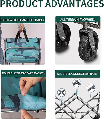 Miniatura 2 de Carro plegable para playa, carrito utilitario para exteriores, resistente, para jardín, portátil, con ruedas todo terreno y mango ajustable, color